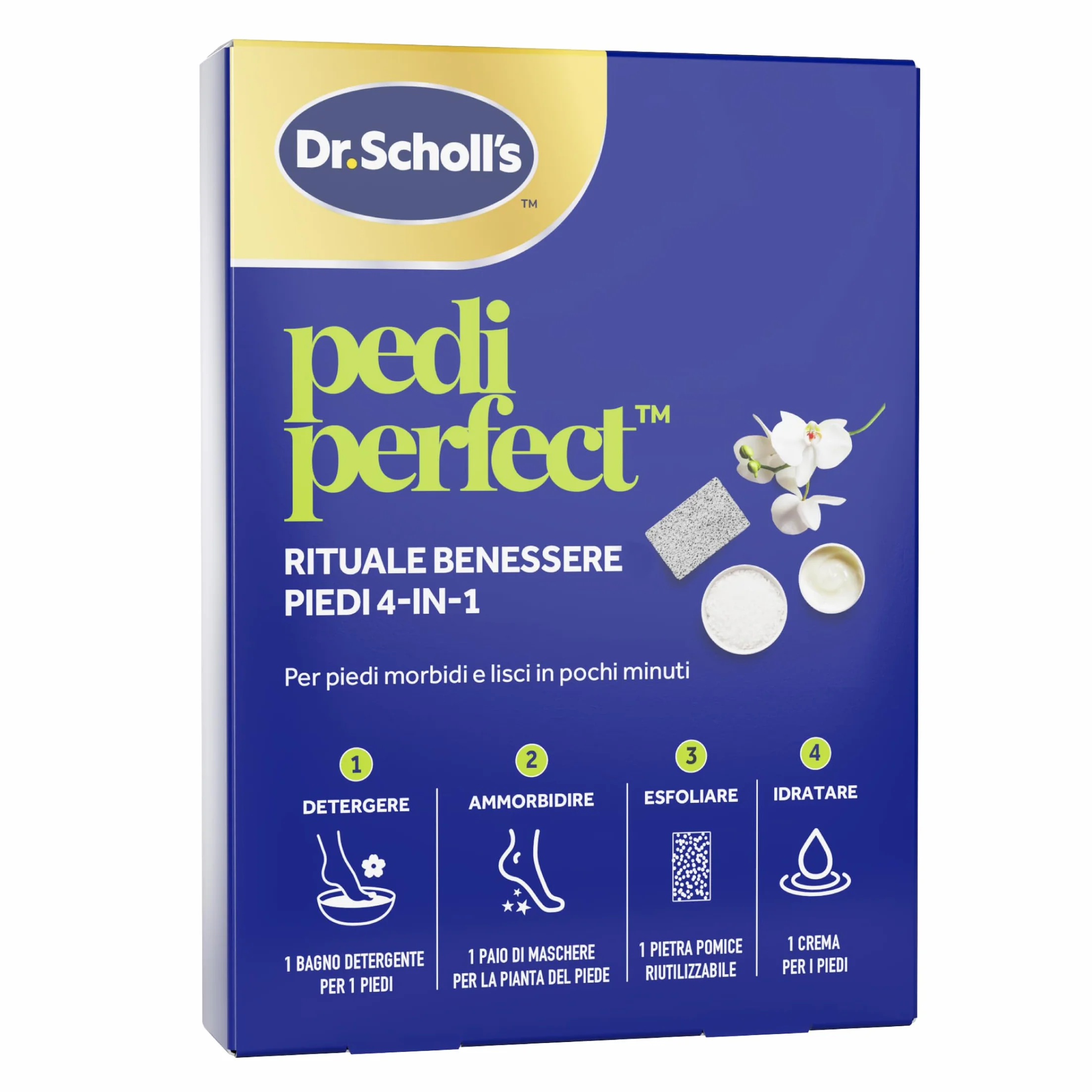 Dr. Scholl's Pedi Perfect Kit Pedicure Completo, Trattamento Piedi Secchi, Pediluvio, Pietra Pomice, Maschera e Crema idratante