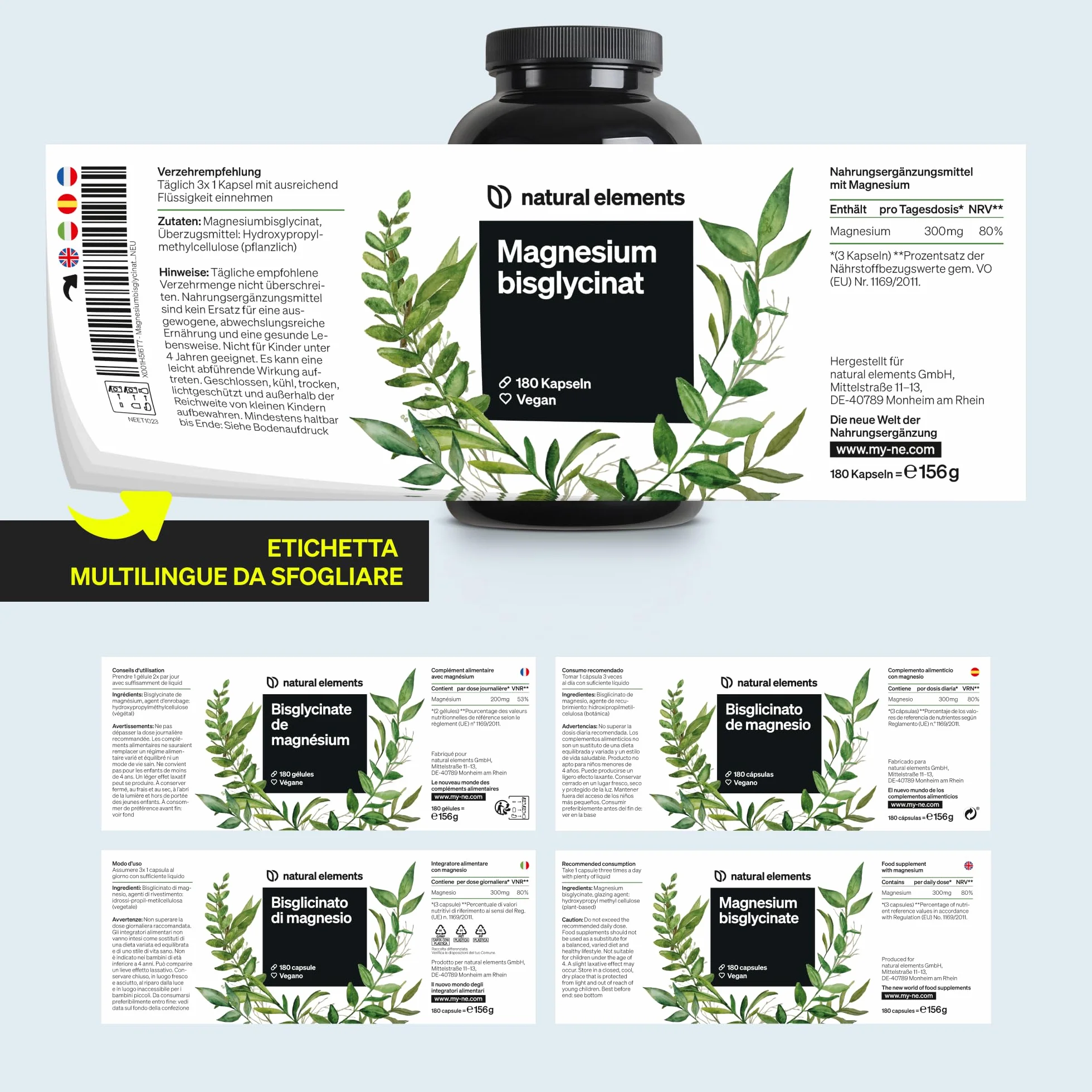 Magnesio Bisglicinato 300mg 180 Capsule Integratore Magnesio Chelato Vegano