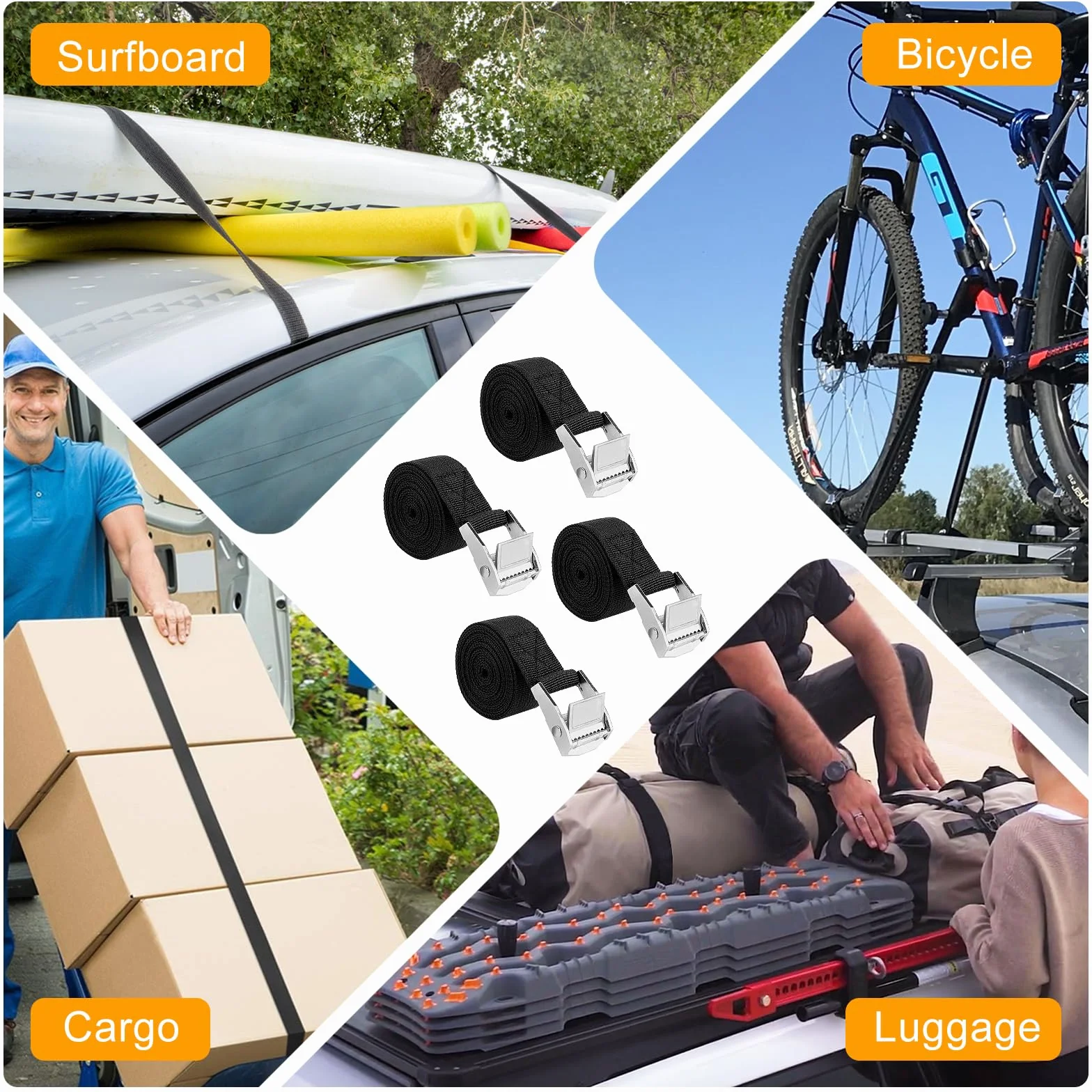 Romon Cinghie di Fissaggio 2M, Set di 4 Cinghie a Cricchetto 25MM, 250KG, per Moto Bicicletta Truck