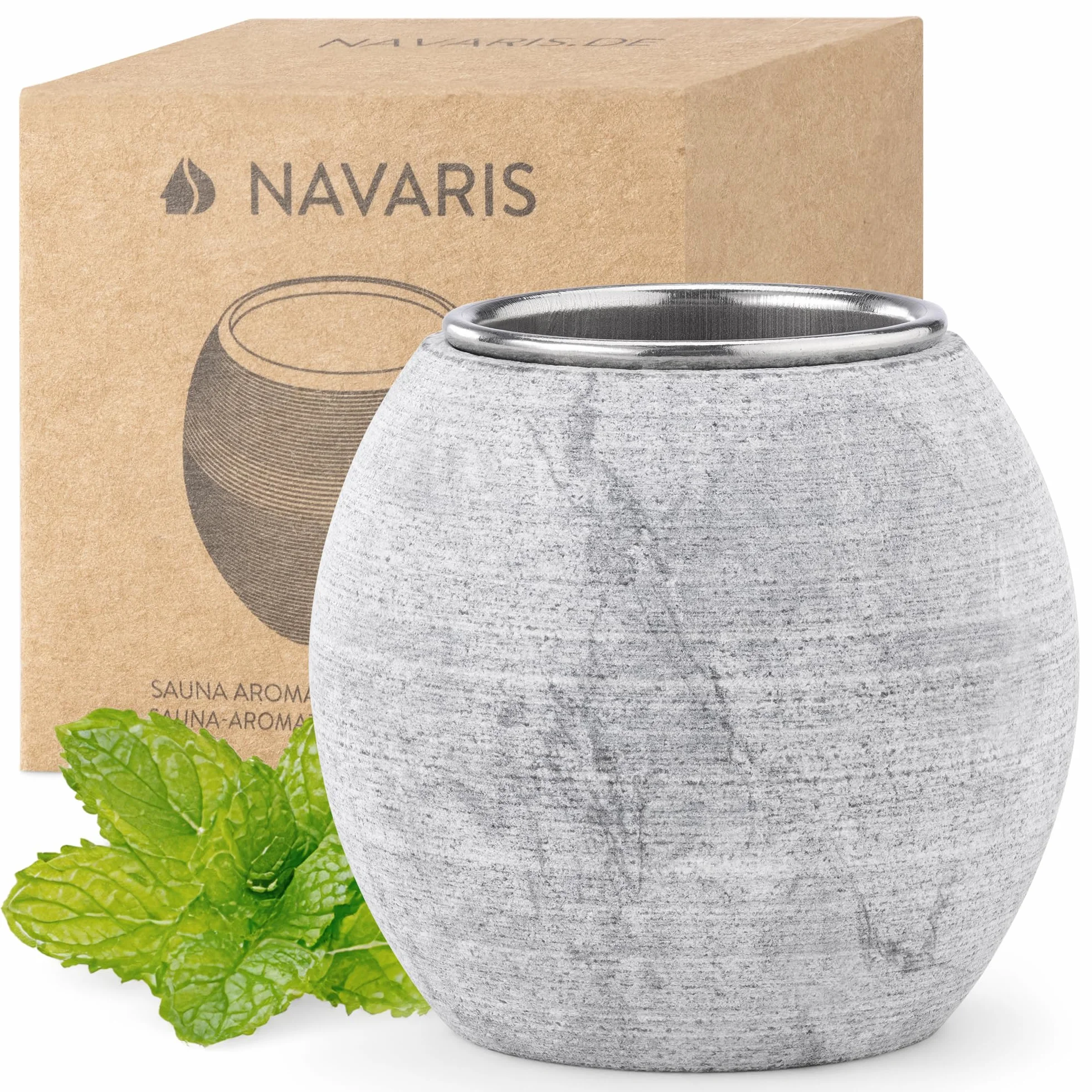 Navaris Tazza Sauna Pietra Ollare Contenitore Oli Essenziali Aromaterapia Ø 5 x 5 cm Grigio