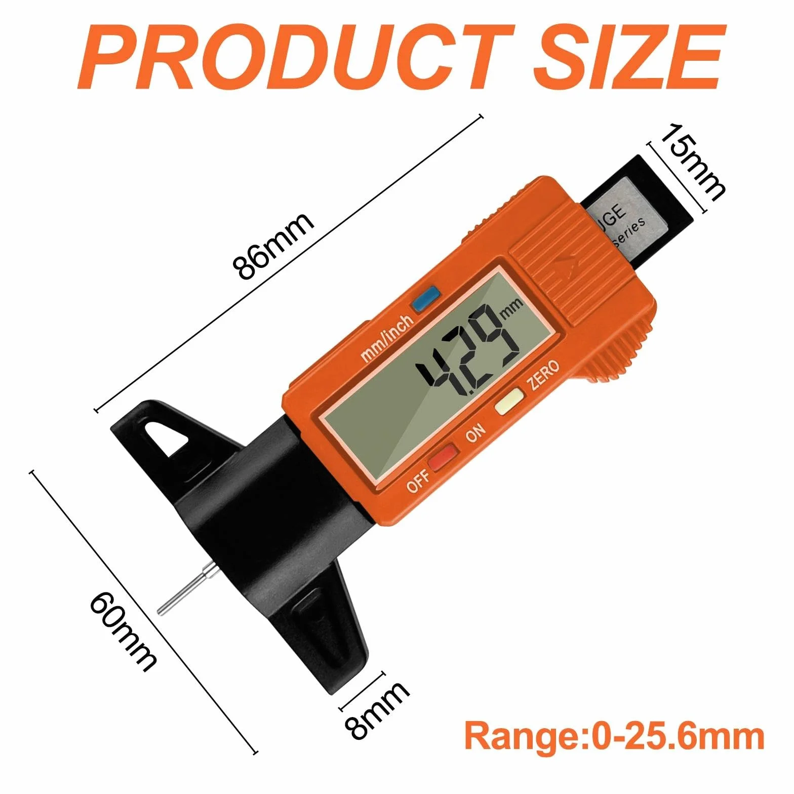 Gvolatee Misuratore Battistrada Pneumatici Digitale con LCD Display Profondimetro per Auto Furgoni Camion Moto Arancia