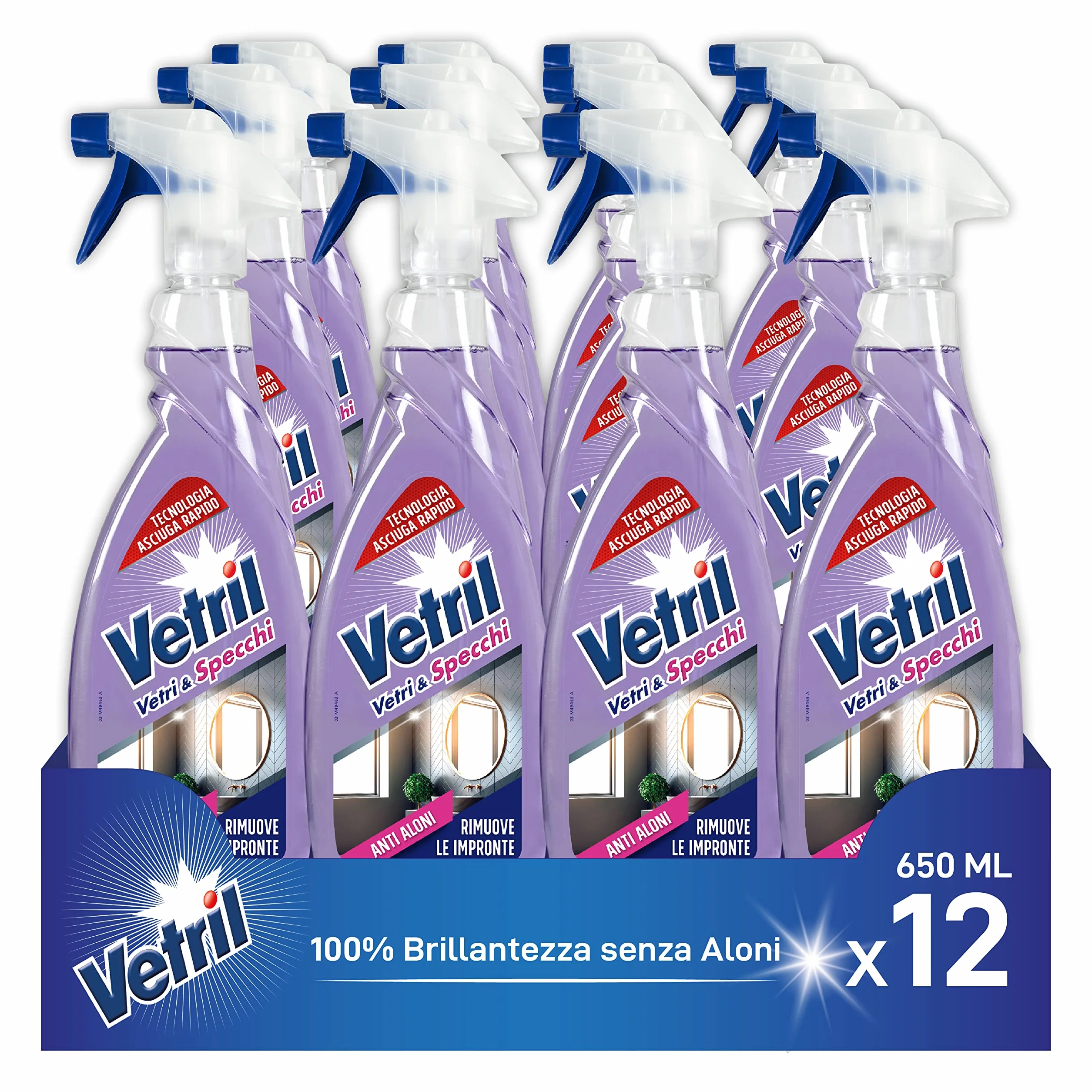 Vetril Detergente Spray Vetri e Specchi 650 ml x 12 pezzi