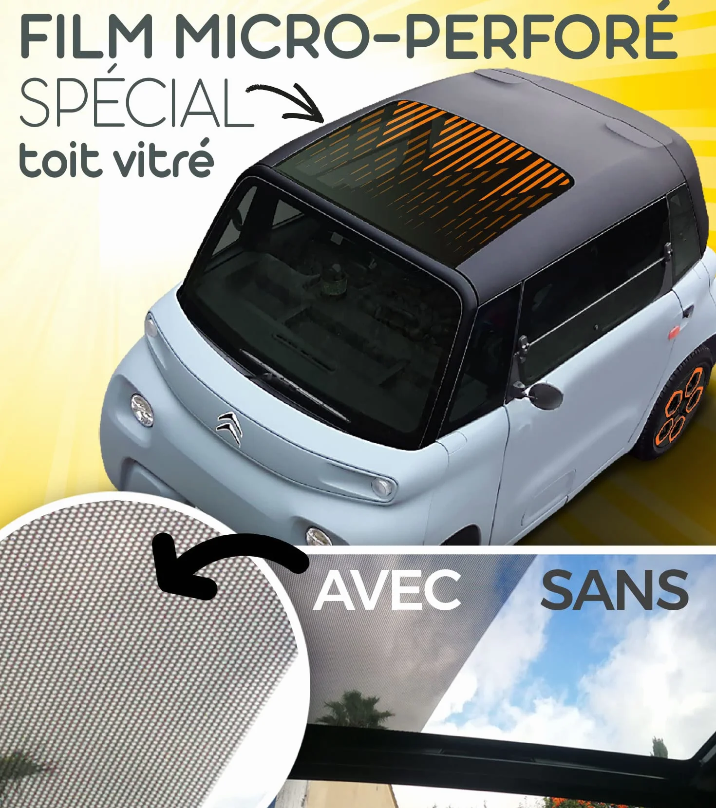 Tetto Chic 05 (bleu) - Visiera parasole compatibile con Citroen AMI e Opel Rocks-e