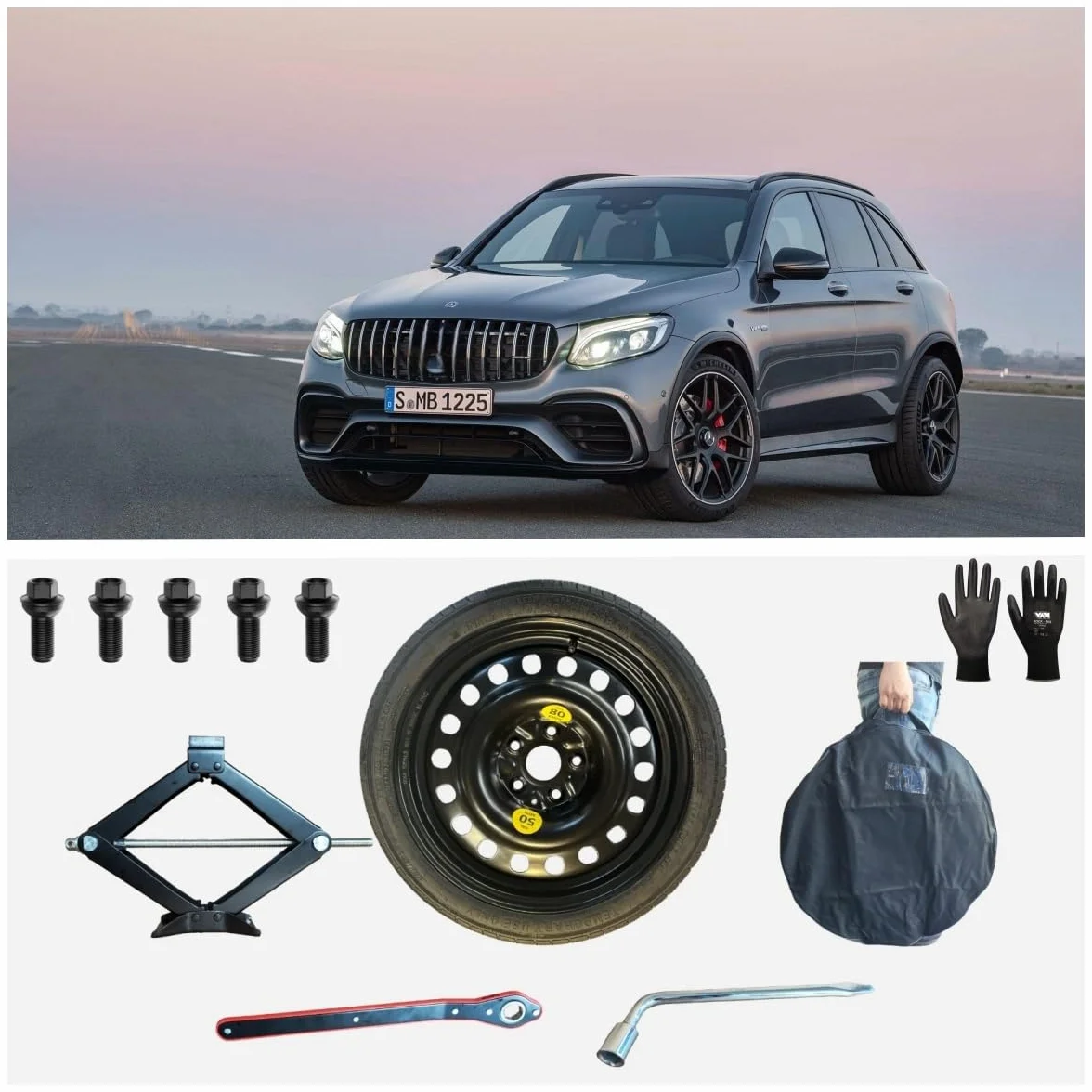 Mercedes GLC 19" Koło Zapasowe Zestaw z Podnośnikiem, Kluczem i Śrubami