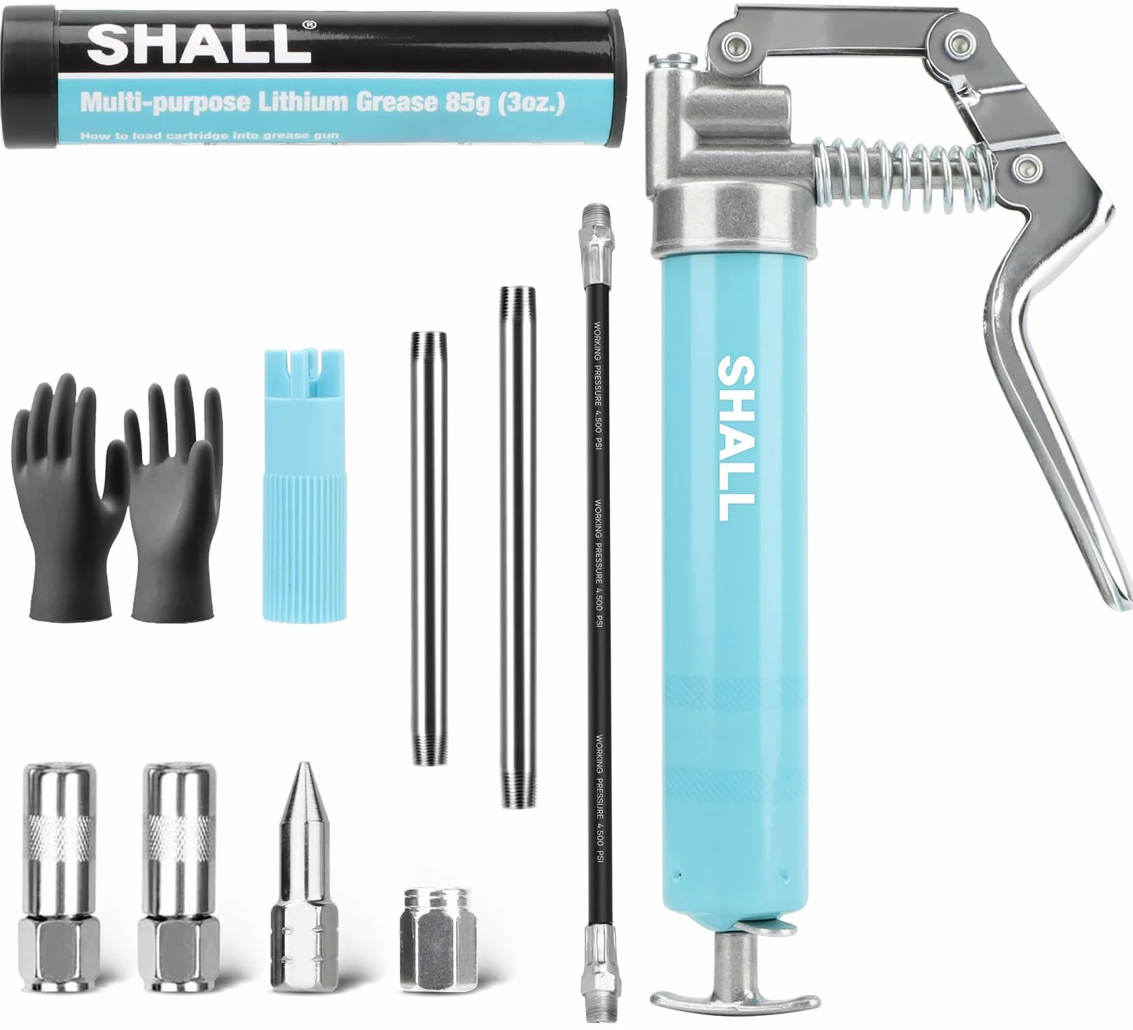 SHALL Mini pistola per grasso kit 3,52 OZ 3000 PSI ugello affilato adattatore estensione guanto PVC detergente raccordi Zerk