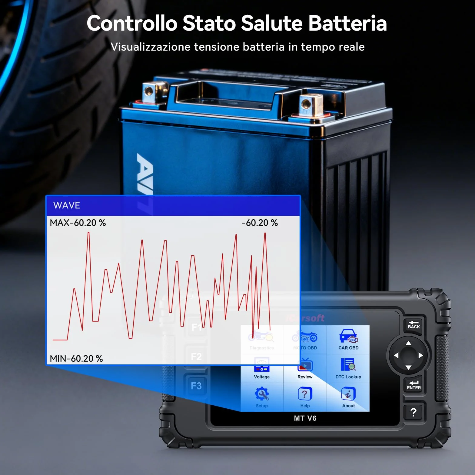 iCarsoft MT V6 Scanner diagnostico moto Triumph OBD2 58 servizi manutenzione 55 test bidirezionali