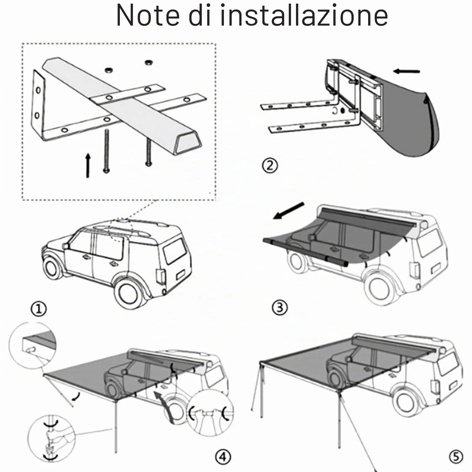 Tenda da Tetto Auto, Tenda da Sole Retrattile UV50+ Impermeabile, Tendalino Laterale/Posteriore per Camion SUV Furgoni Camper da Campeggio Escursione Viaggio (Size 180x250cm/5.9x8.2ft)