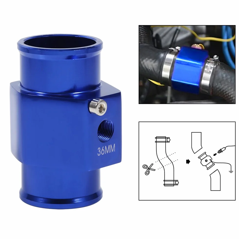 Tubo di Giunzione della Temperatura 'acqua, Adattatore per Tubo del Radiatore con Indicatore di Temperatura del Tubo di Giunzione della Temperatura 'acqua Blu 36 Mm