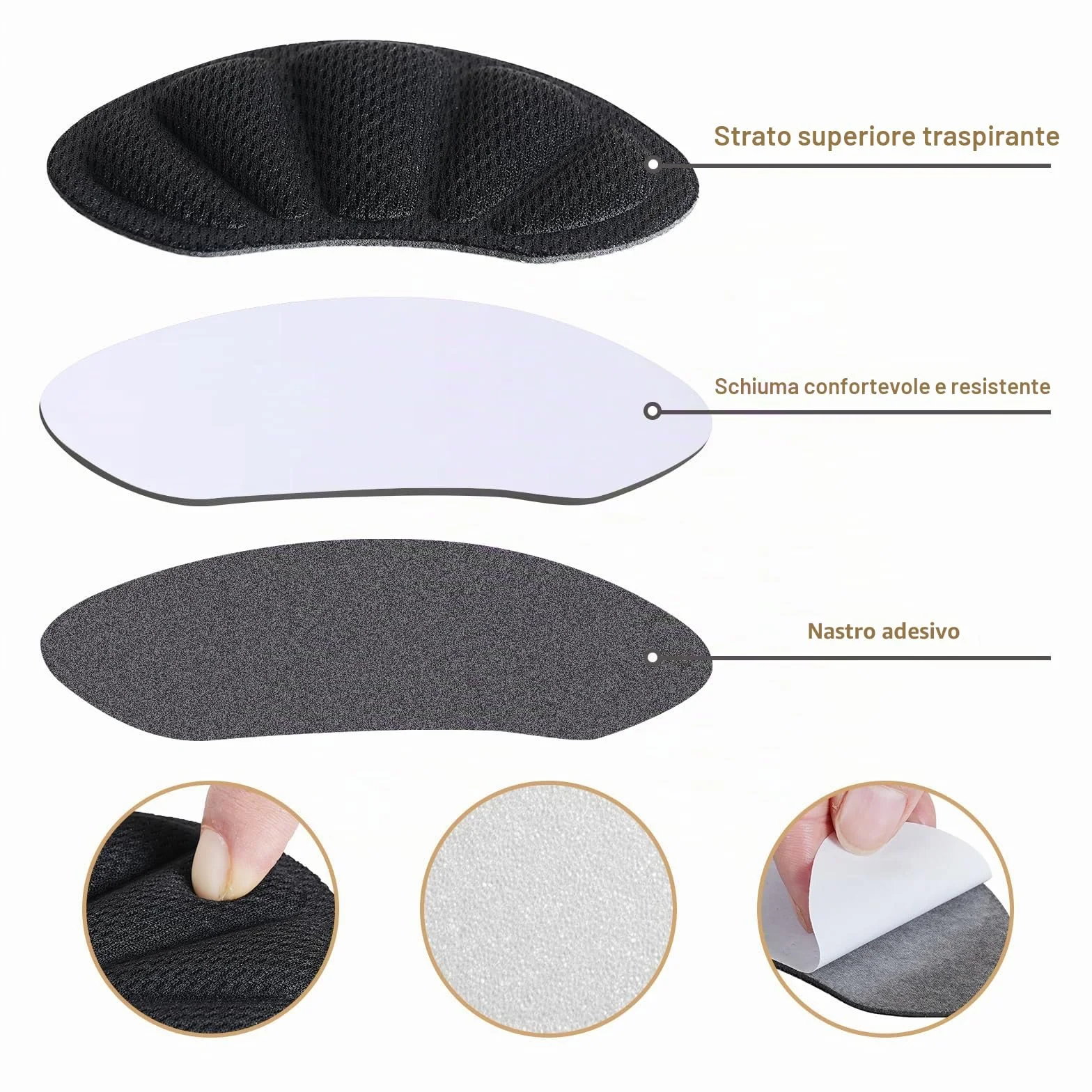 Cuscinetti Salva Tallone Autoadesivi 3 Paia per Scarpe, Antiscivolo, Morbidi per Prevenire Sfregamenti & Vesciche