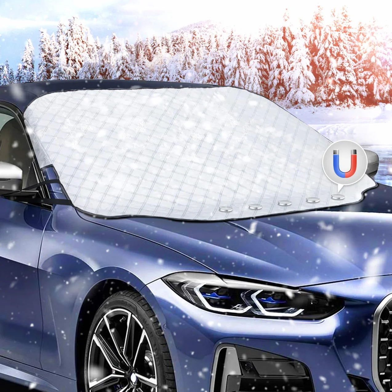 Favoto Parasole Parabrezza Auto Magnetico 147x116cm Copertura Protezione Gelo Acqua Pioggia Neve UV