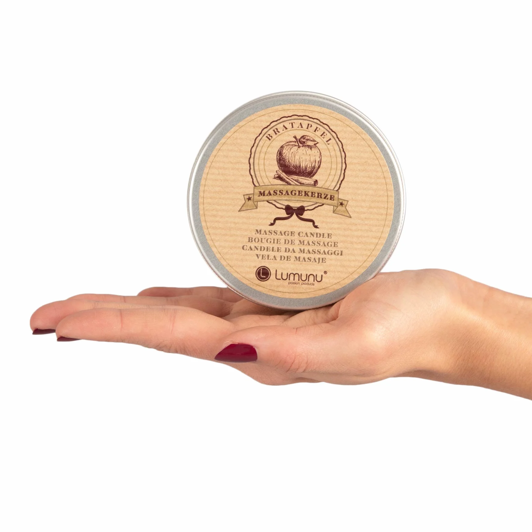 Lumunu Candela Di Cera Da Massaggio Nutriente Erotica Deluxe Oli Naturali Profumo Mela Cotta Natale Cannella 100g