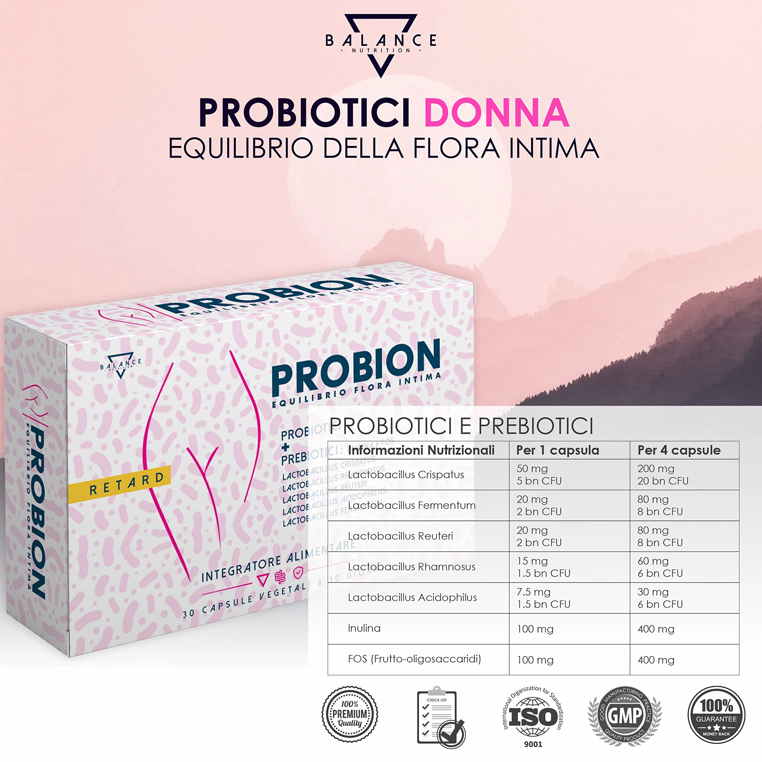 Probiotici Donna 20 Miliardi CFU/giorno 30 Capsule Lactobacillus Rhamnosus Reuteri Crispatus Fermentum
