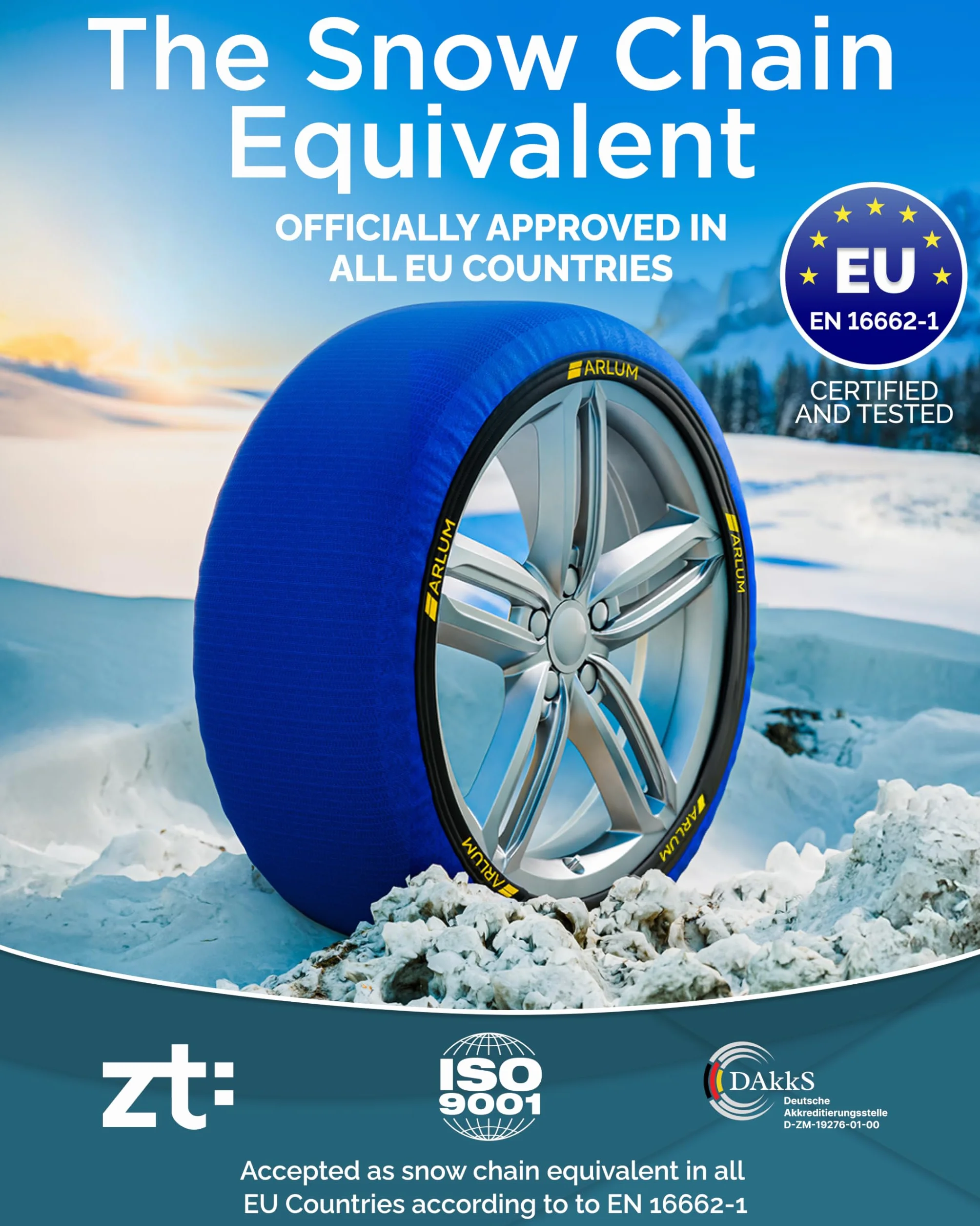 ARLUM Calze da Neve Omologate Italia EN 16662-1 Due Catene da Neve in Tessuto per Auto Taglia XL R14-R22