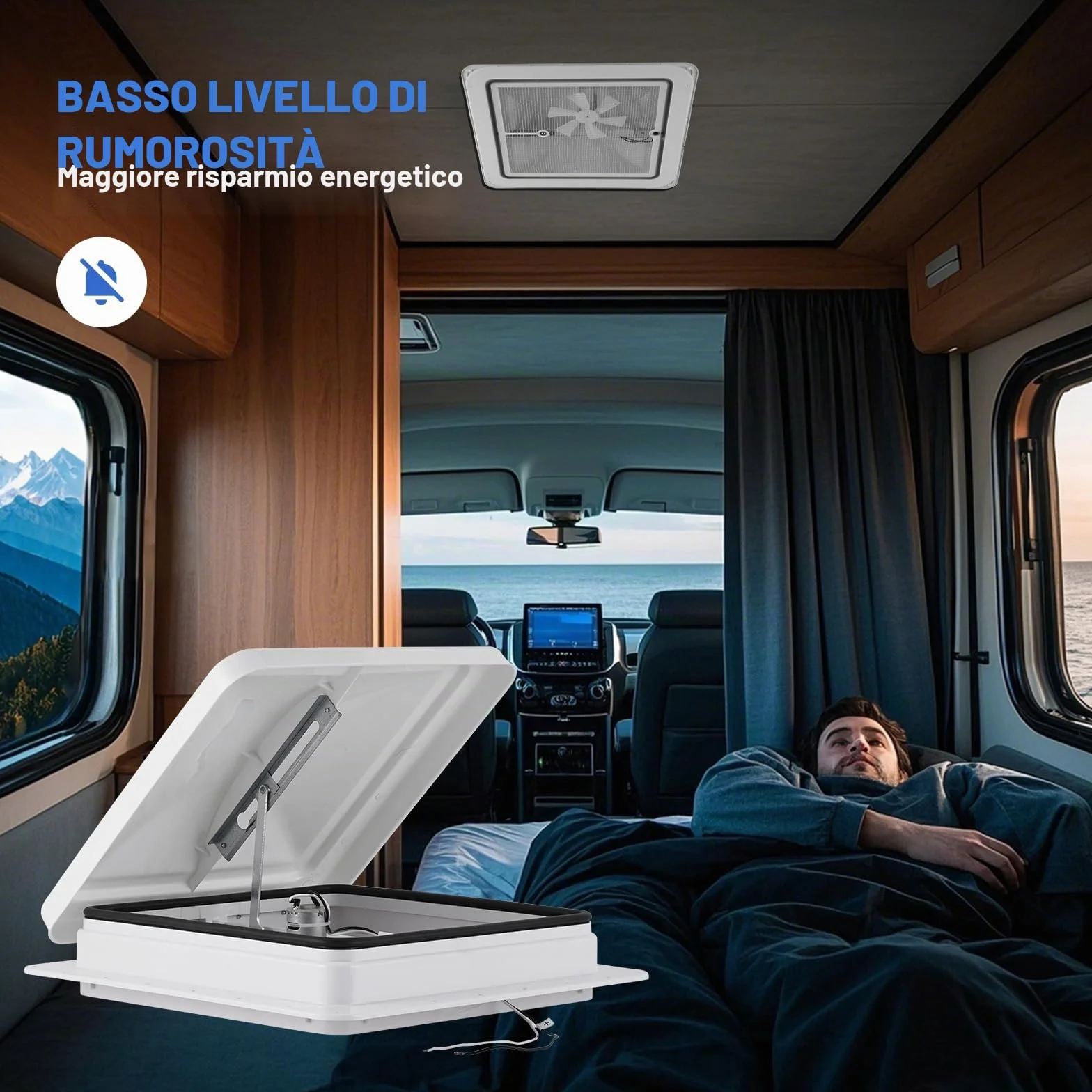 YUCHENGTECH Ventilatore da Tetto per Roulotte 14" Ventilatore per Camper 12V Ventilazione da Tetto con Telecomando, Basso Rumore, Impermeabile per Camper, Roulotte, Rimorchi