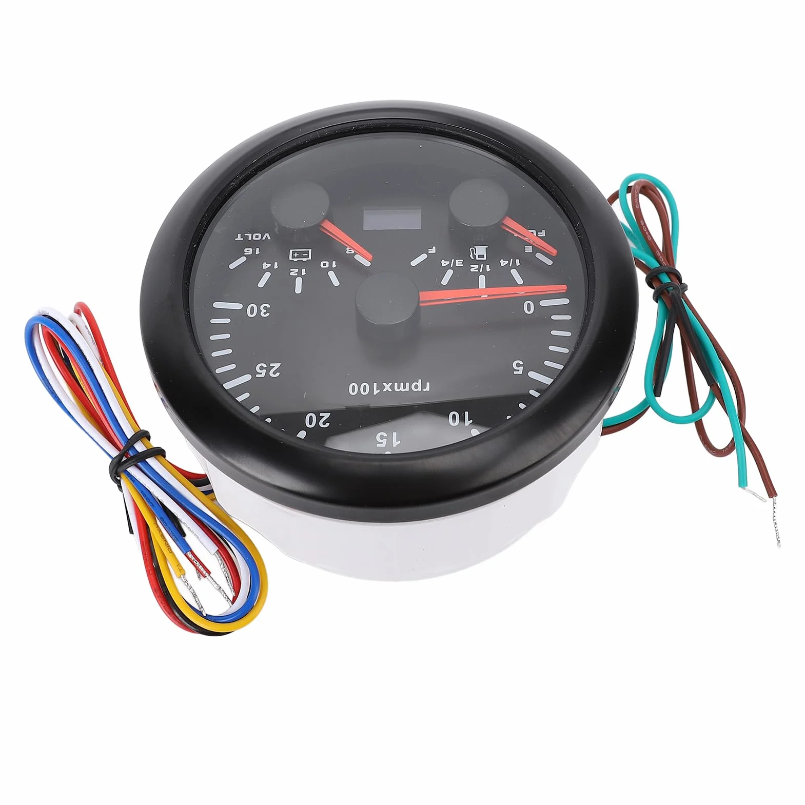 Tachometro Marino 85 Mm, Calibro Voltmetro del Carburante 3 in 1 con la Retroilluminazione di 7 Colori per la Barca per per Auto per Camion, Adatto Alla (Black Dial Black