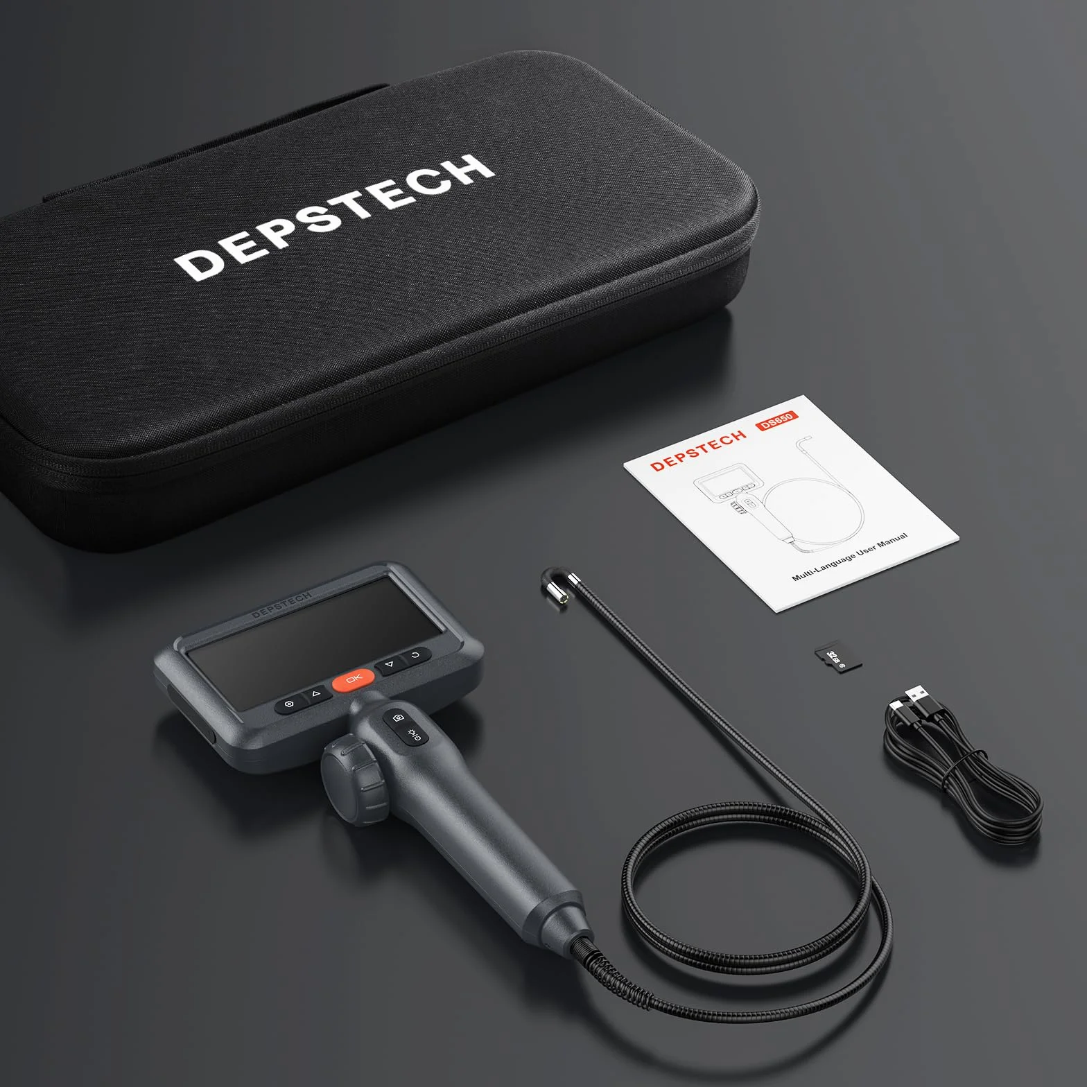 DEPSTECH Endoscopio 210° Curvatura Bidirezionale HD 1080P LED 4,5" IPS 6,2mm Impermeabile 1,5m