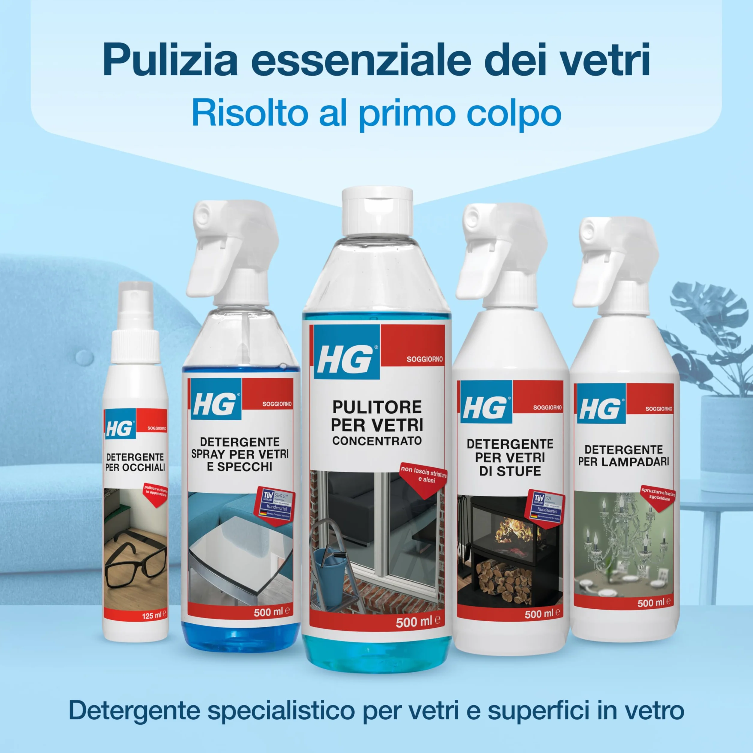 HG Detergente per Vetri Concentrato 500ml Lucentezza Senza Aloni