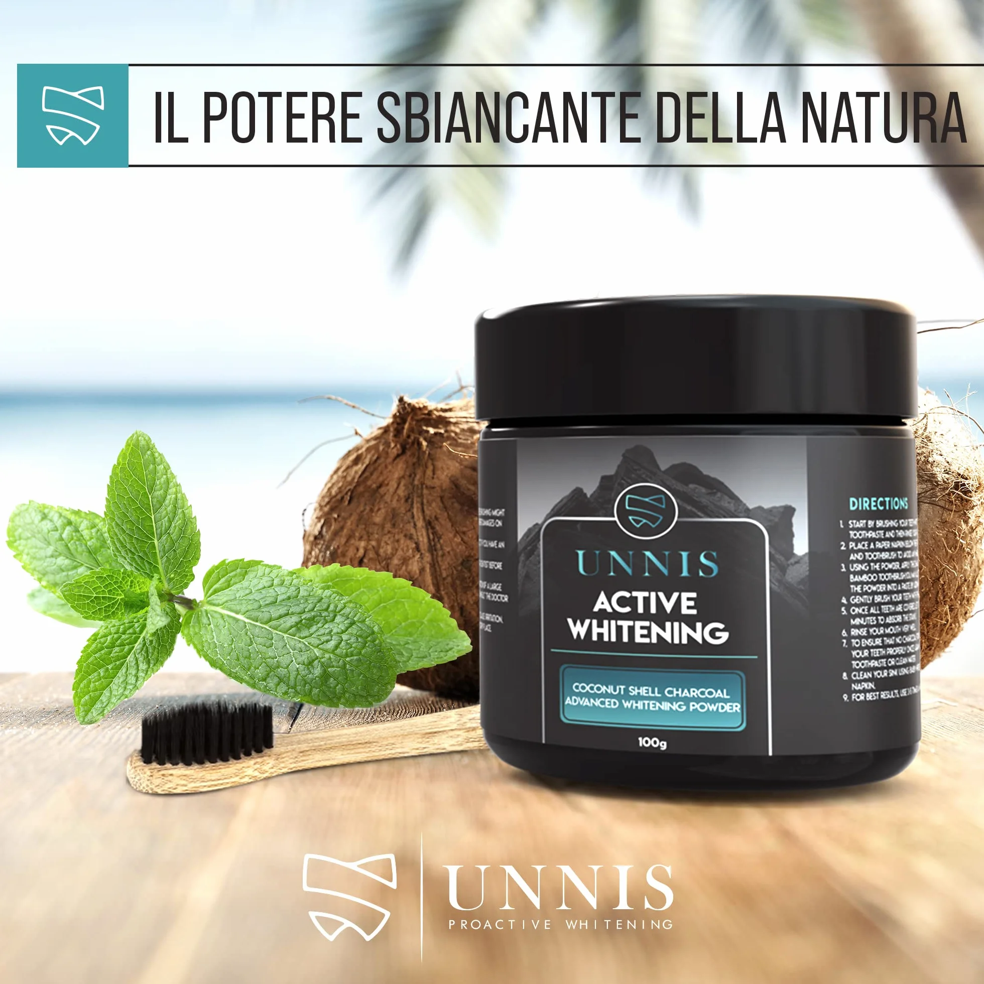 Polvere Sbiancante al Carbone per Denti, 100 g, Sbiancamento Naturale, Detox