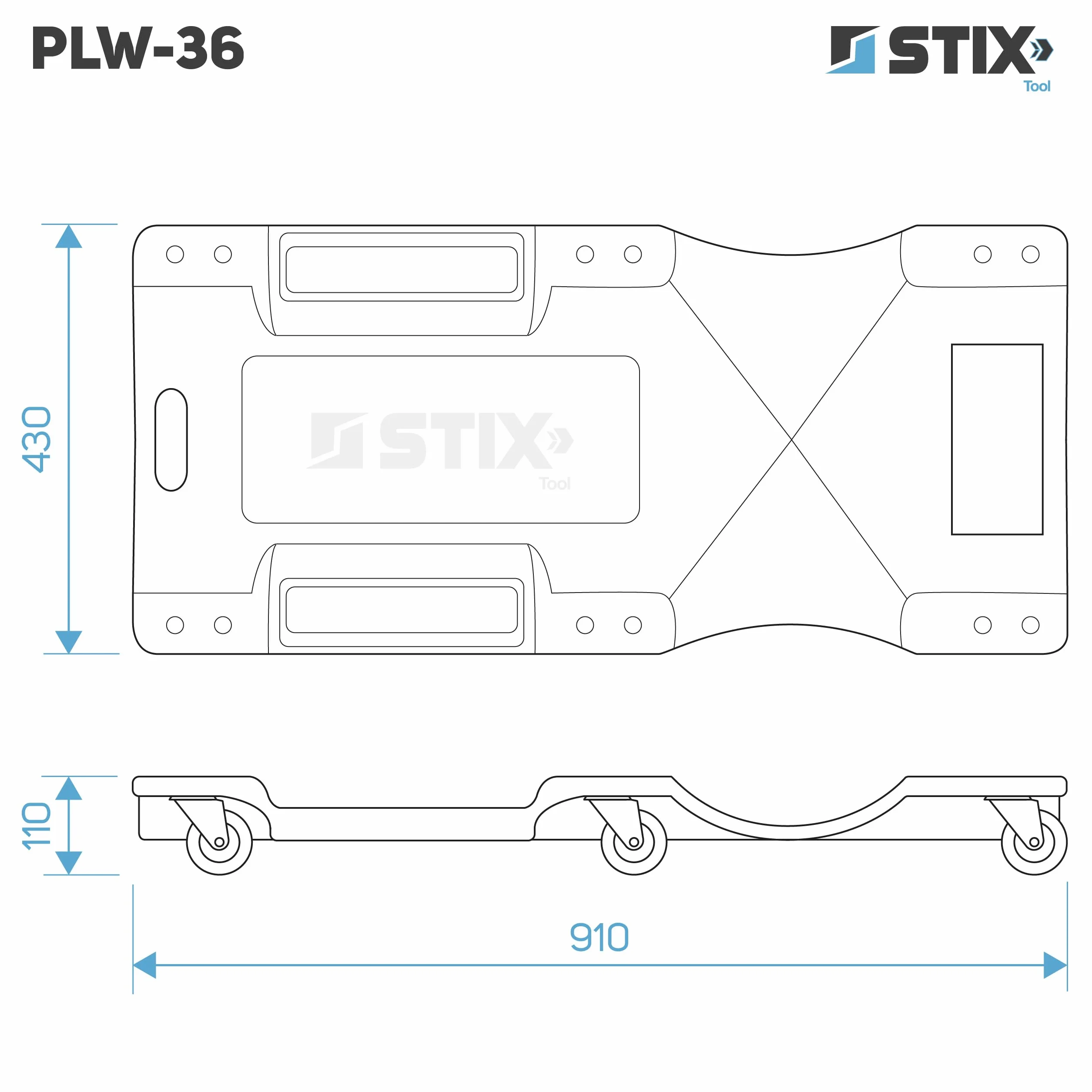 Stix Carrello a rotelle per auto da officina 91 cm 150 kg 6 ruote