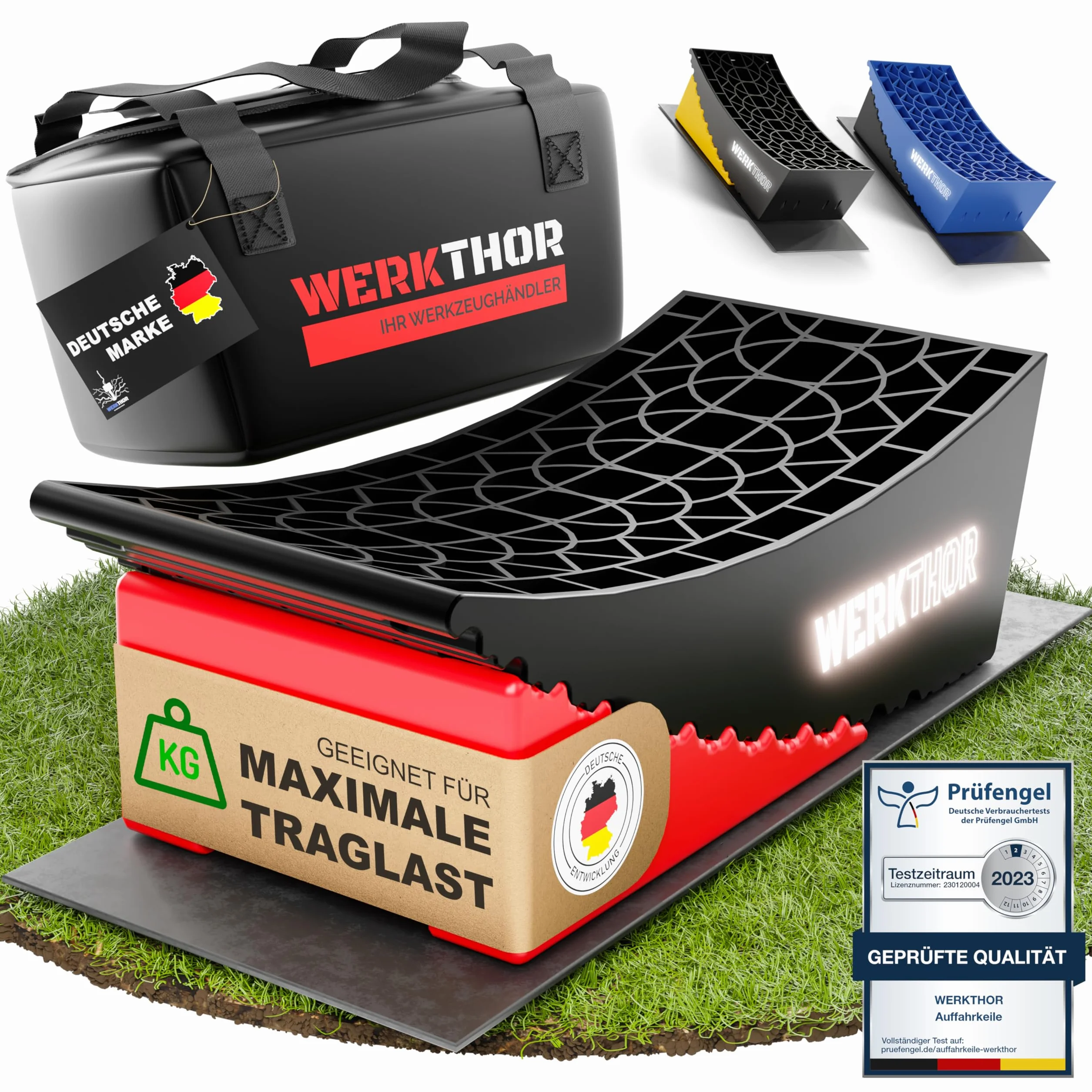WERKTHOR Cunei per Camper Rosso Set di 2, Collaudati per Caravan e Rimorchi fino a 13,5t, con Borsa di Trasporto