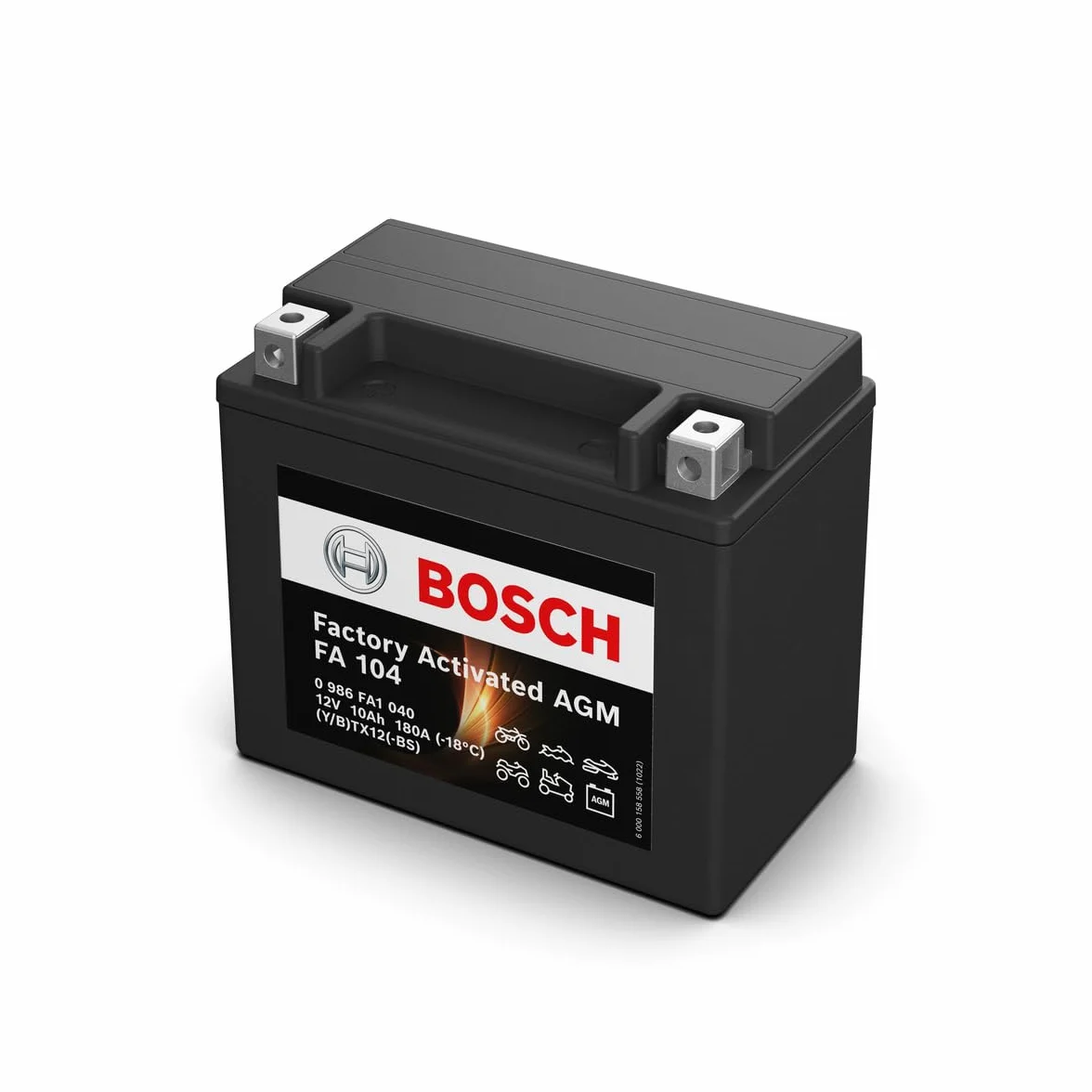 Bosch Batteria AGM Motocicli 12V 180A 10Ah Compatibile M6014 BTX12-BS BTX12