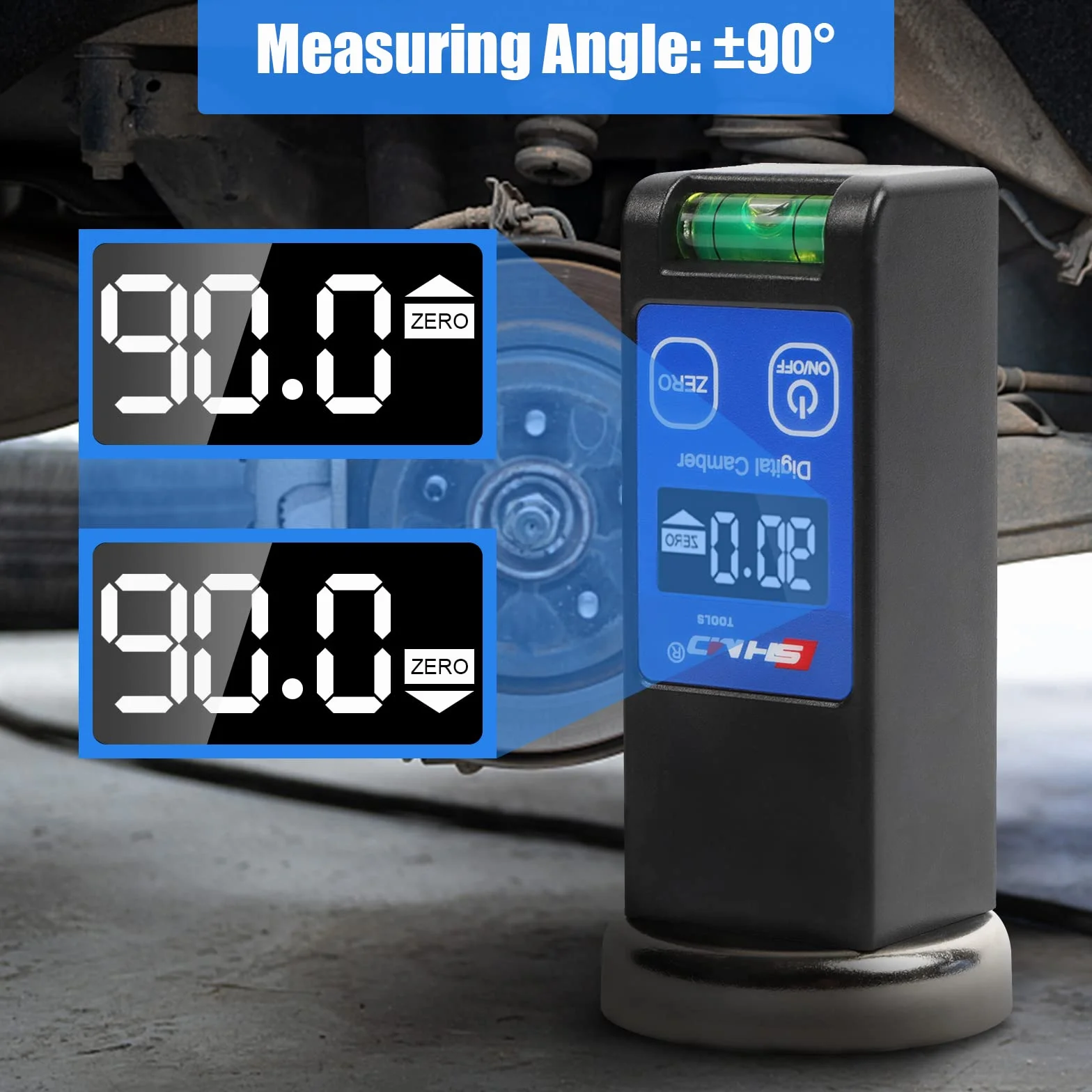 Digitale Convergenza Ruote Auto Magnetico Camber Tool -90°~90° con Bolla di Posizionamento e Tasto Reset
