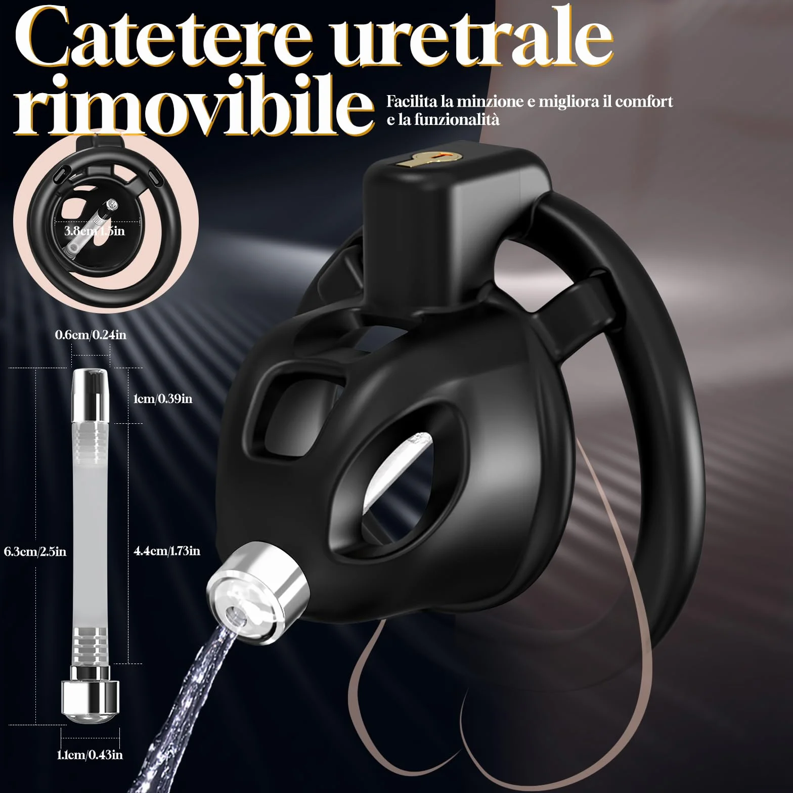 Sexytoysys Gabbia di Castità Piatta per Uomo, 2 Stili Dispositivo di Castità Maschile con 3 Anello per Pene e Catetere Uretrale