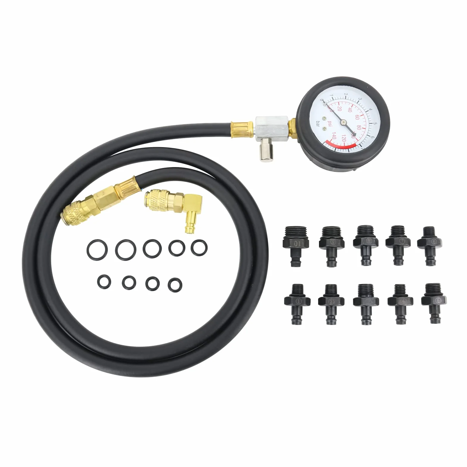FreeTec Tester Pressione Olio, 0-140 PSI Manometro Pressione Olio Motore, Kit Misurazione Pressioni Oli, Attrezzo Prova Pressioni Oli Auto con Tubo e Adattatori per VW BMW Opel Ford Fiat (Blu)