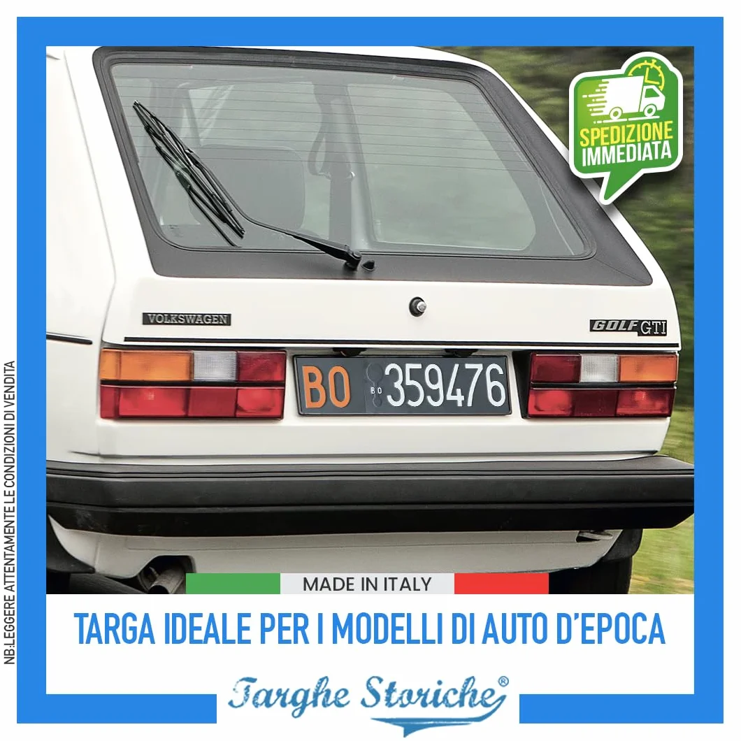 Targhe Storiche srl Targa Personalizzata - Modello Posteriore dal 1976 al 1984 – Targa d’Epoca in Plastica con Lettere e Numeri in Rilievo, Made in Italy [Affiancata Antichizzata]