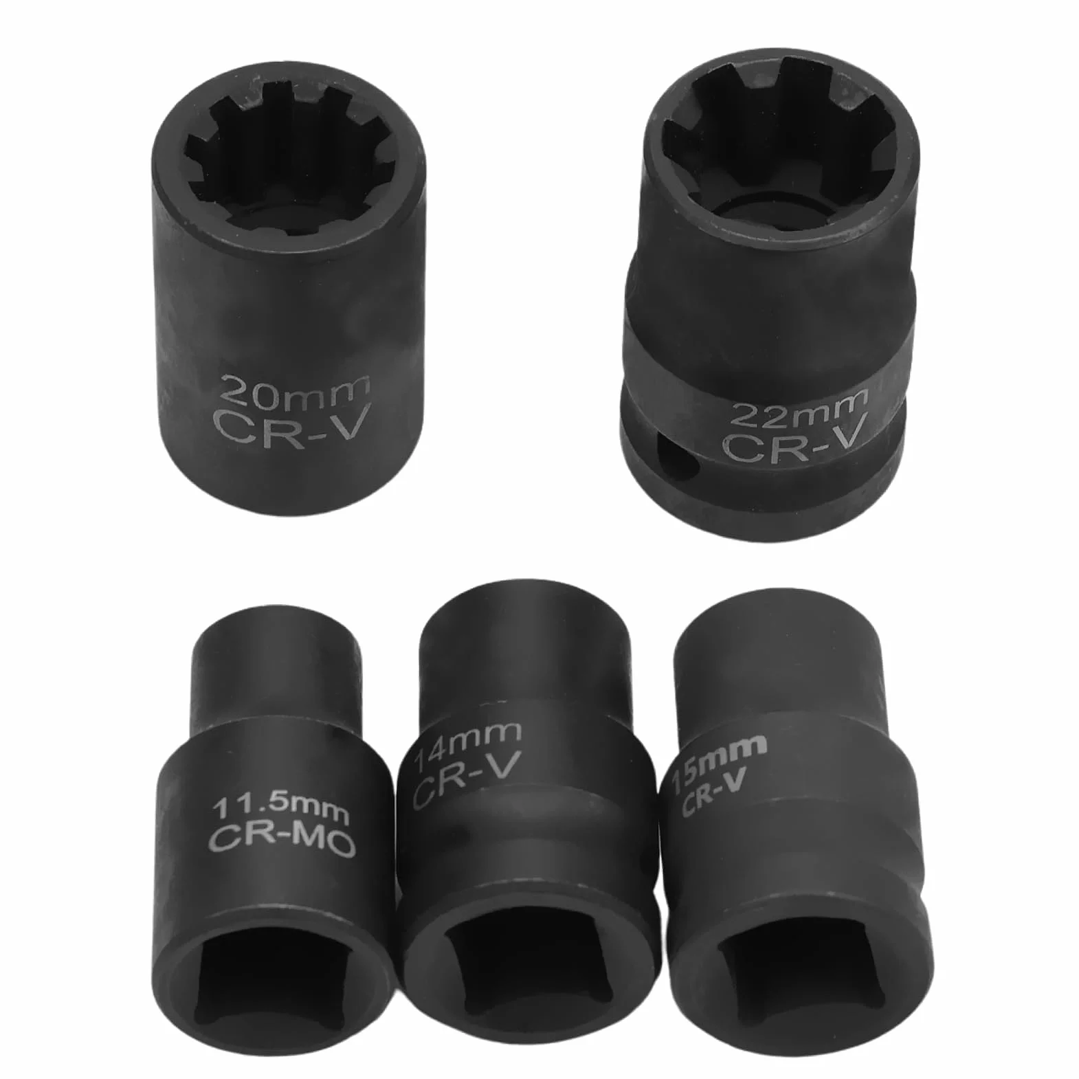 Set di 5 bussole per pinze freno 11,5 14 15 20 22 mm utensili ricambio pastiglie freno nero compatibile VW Audi Porsche