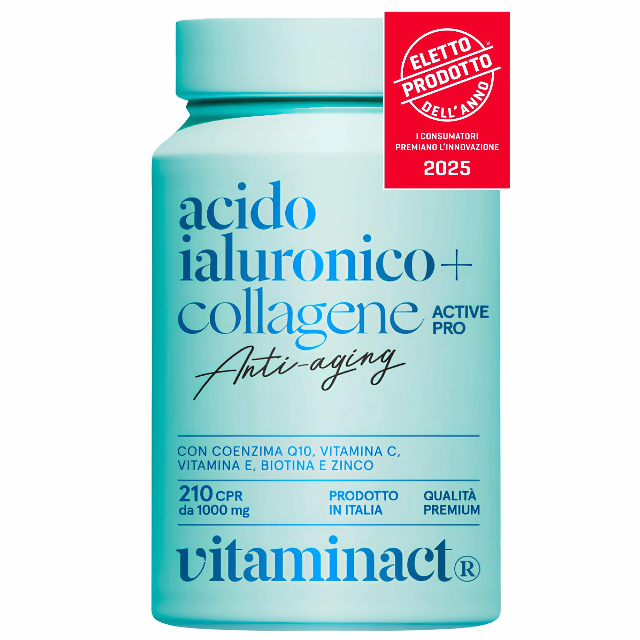 Collagene e Acido Ialuronico con Probiotico Bifidobacterium L. BLG1, Vit C e E, Q10, Zinco e Biotina