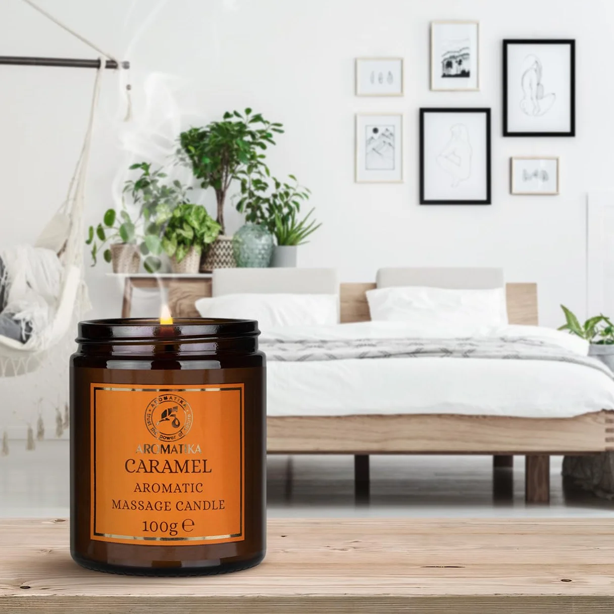 Candela da Massaggio Caramello 100g Cera di Soia Oli Cocco Mandorle Vaniglia Aromaterapia