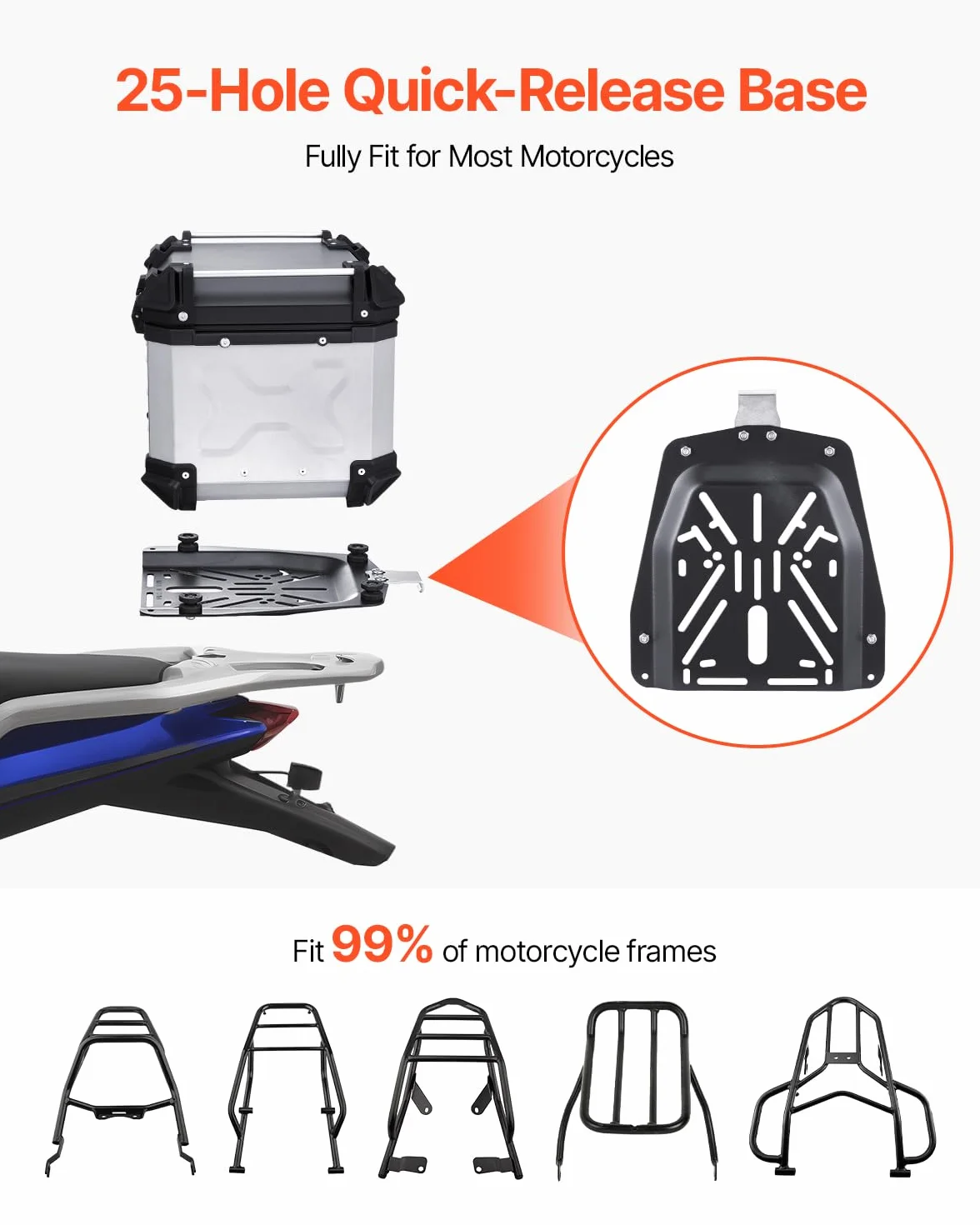 VEVOR Top Case Moto 45L Valigia Portapacchi Universale in Lega di Alluminio con Fodera in Pelle e Serratura