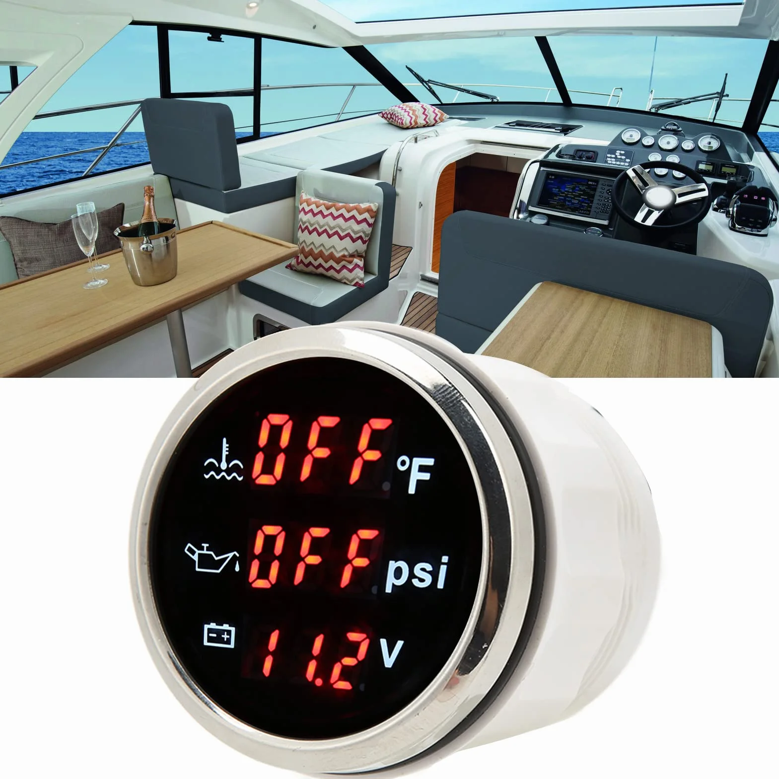 Indicatore della Temperatura Dell'acqua, per RV Yacht Barca Nave Auto Moto 52mm Indicatore Digitale della Temperatura Dell'acqua 3 in 1 DC 9 a 32 V Accurato