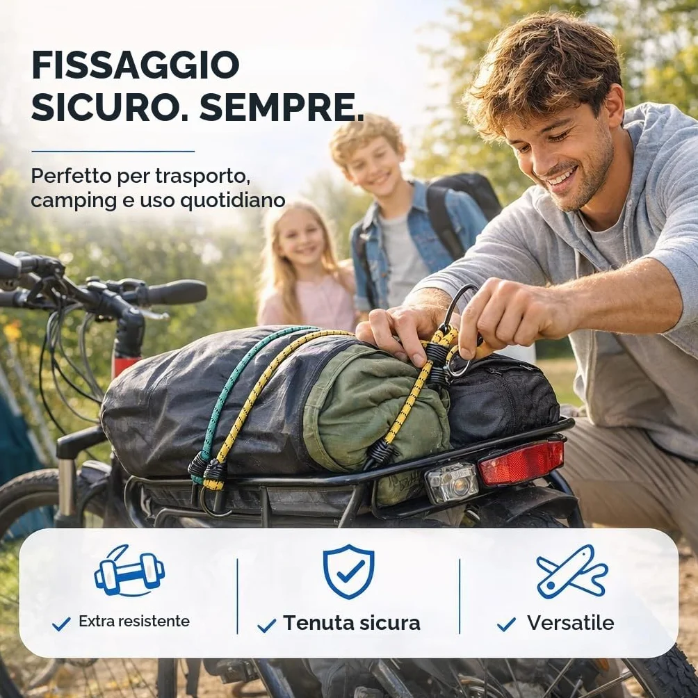Set di cinghie di tensione per bagagli Gomma con ganci per trasporto e campeggio