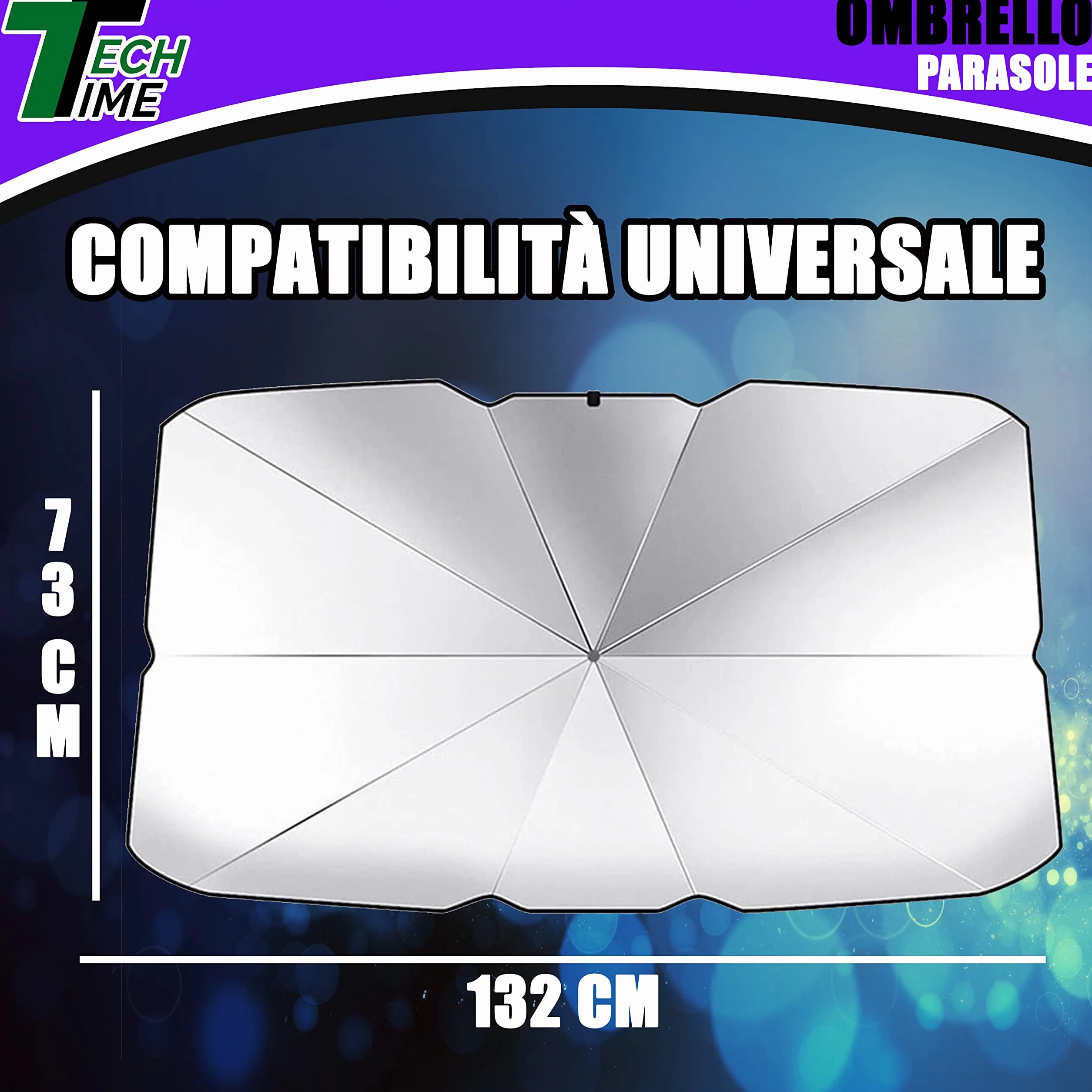 TechTime Parasole Auto Ombrello Pieghevole per Parabrezza Interni Macchina Schermo Anti-Uv GladeShade Telo Proteggi Cruscotto Copriparabrezza dal Sole Universale