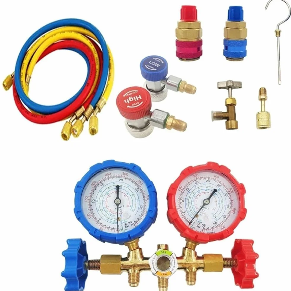 Kit manometro collettore per aria condizionata R410A R32 R404A R134A fornisce letture accurate della pressione per aria condizionata e unità di refrigerazione (A)