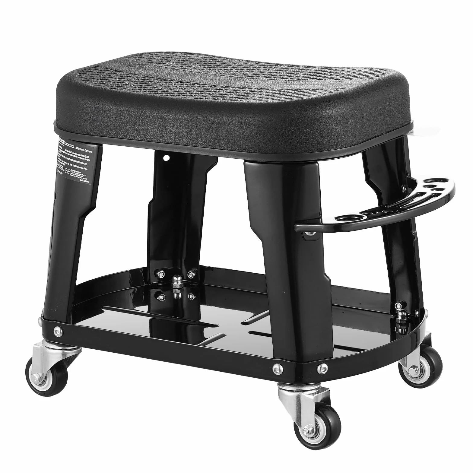 VEVOR Sgabello da Meccanico, Capacità di 136 kg Sgabello da Garage Girevole a 360° con Ruote, Vassoio Portautensili e Portacacciavite, Resistente, per Garage, Officina e Riparazione Auto, Nero