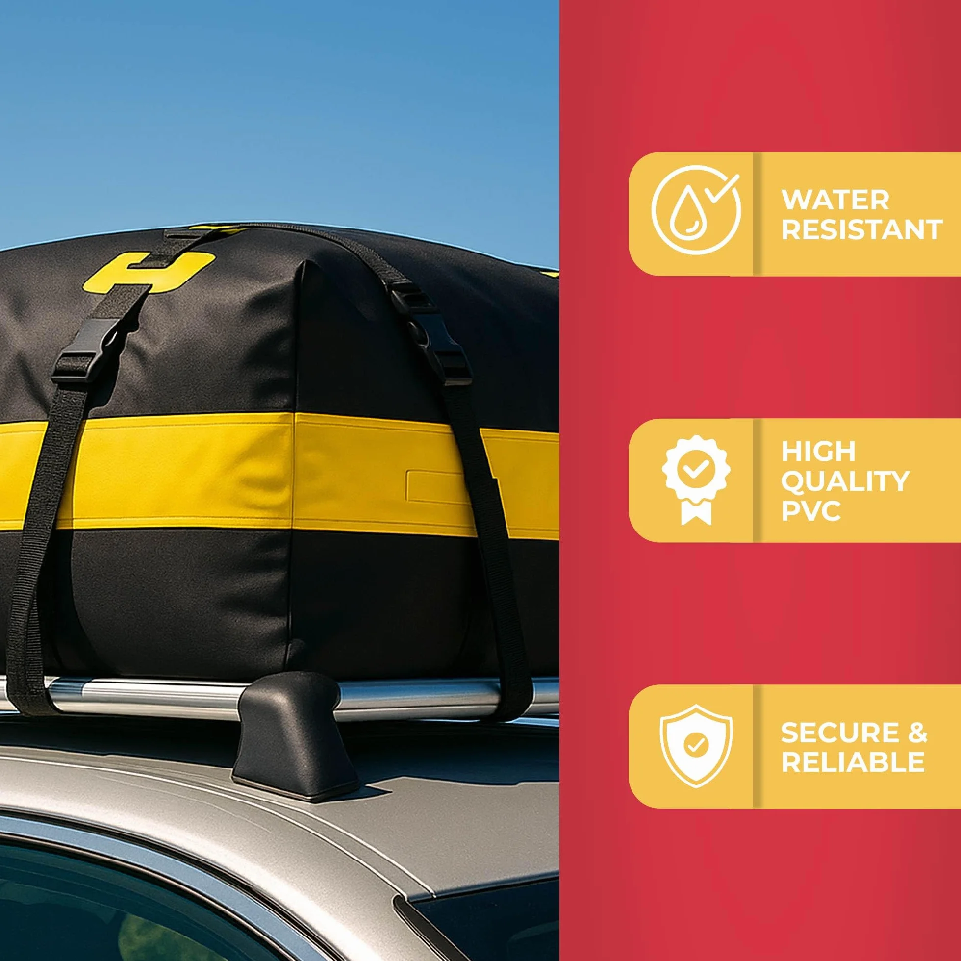 GADLANE Borsa da Tetto per Auto - 425L Box da Tetto Impermeabile per Auto con/senza Portapacchi, con Tappetino Antiscivolo, 4 Cinghie Robuste, Lucchetto a Combinazione, Borsa Portaoggetti (Gialla)