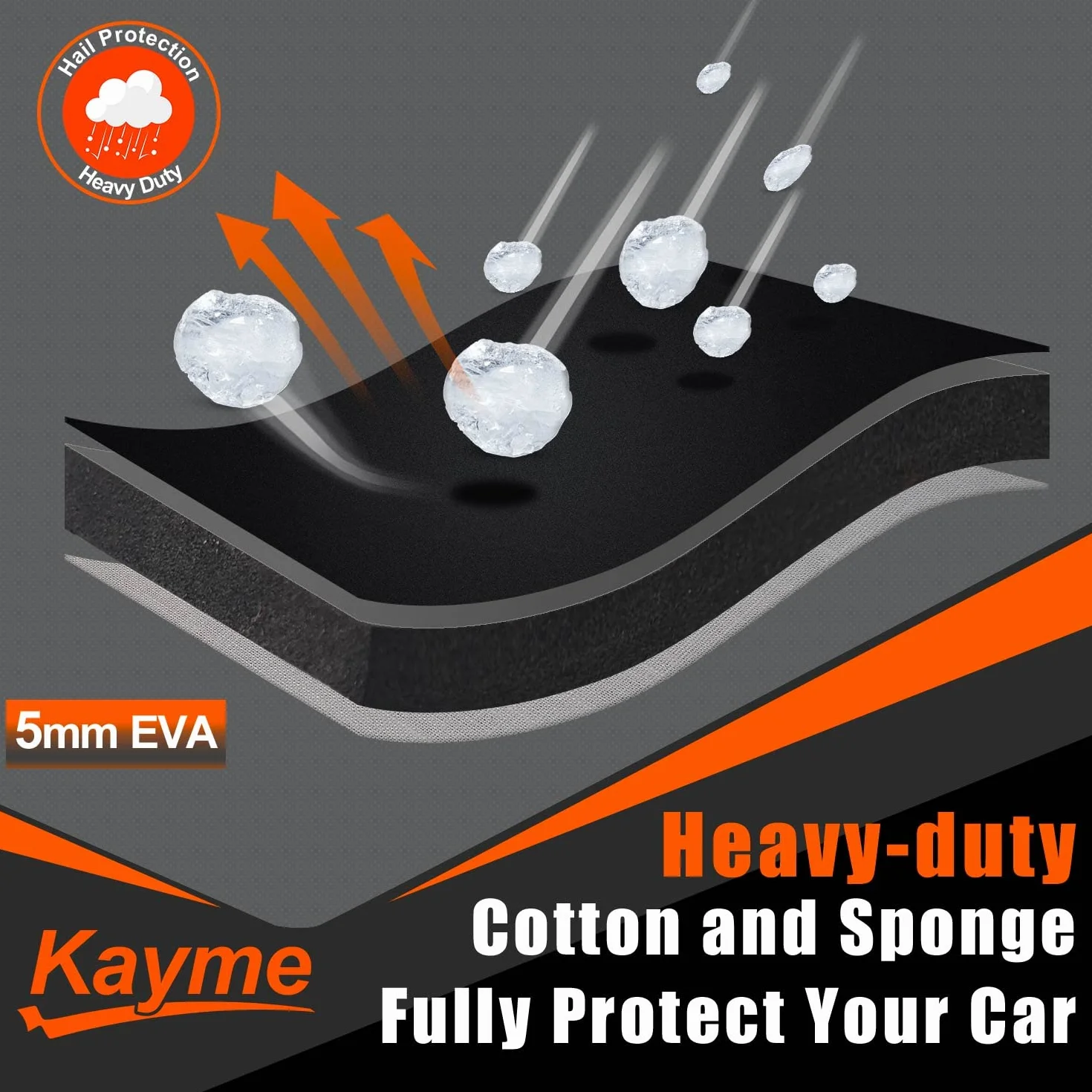 Telo Copriauto Antigrandine, Kayme Copertura per Auto Impermeabile Anti UV Antipolvere Anti Vento, Telo Copri Antigrandine Adatto per Auto a 3 Volumi (da 475 a 495cm) 3XL – Nero