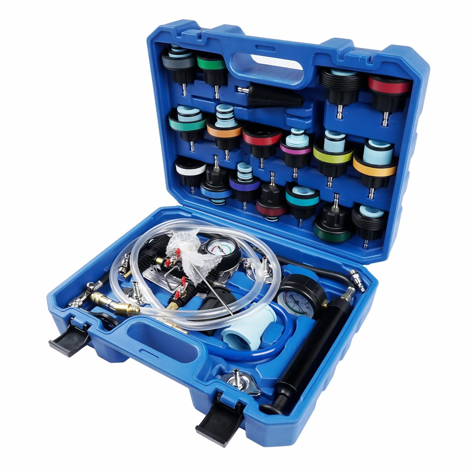 31 Pezzi Universale Radiatore Pressione Tester Kit per Il Test del Sistema di Raffreddamento del radiatore Pressione per Auto, Strumento ad Aria compressa per Auto, Blu