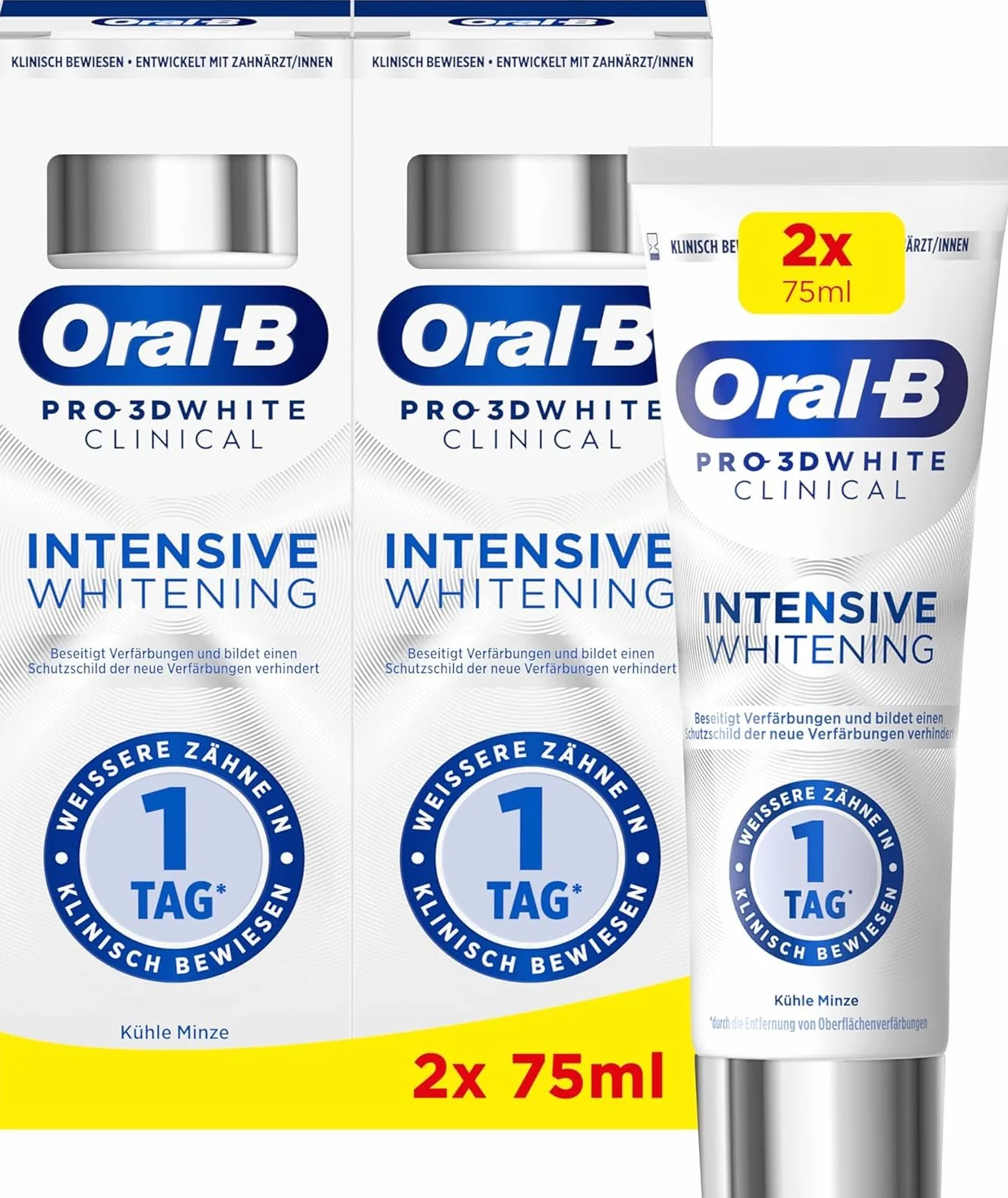 Oral-B Pro 3D White Clinical Intensive Whitening Dentifricio, 2 x 75 ml