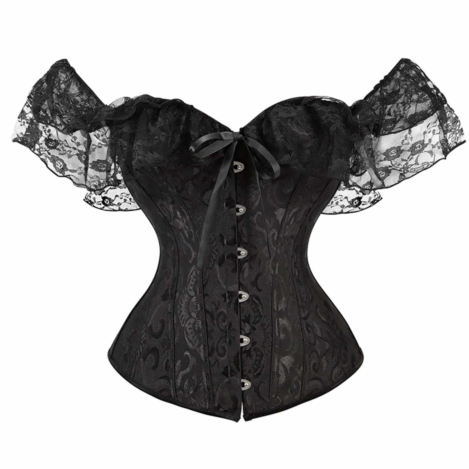 Corsetto in vita da allacciare sexy donna stampa floreale pizzo vintage costume Halloween