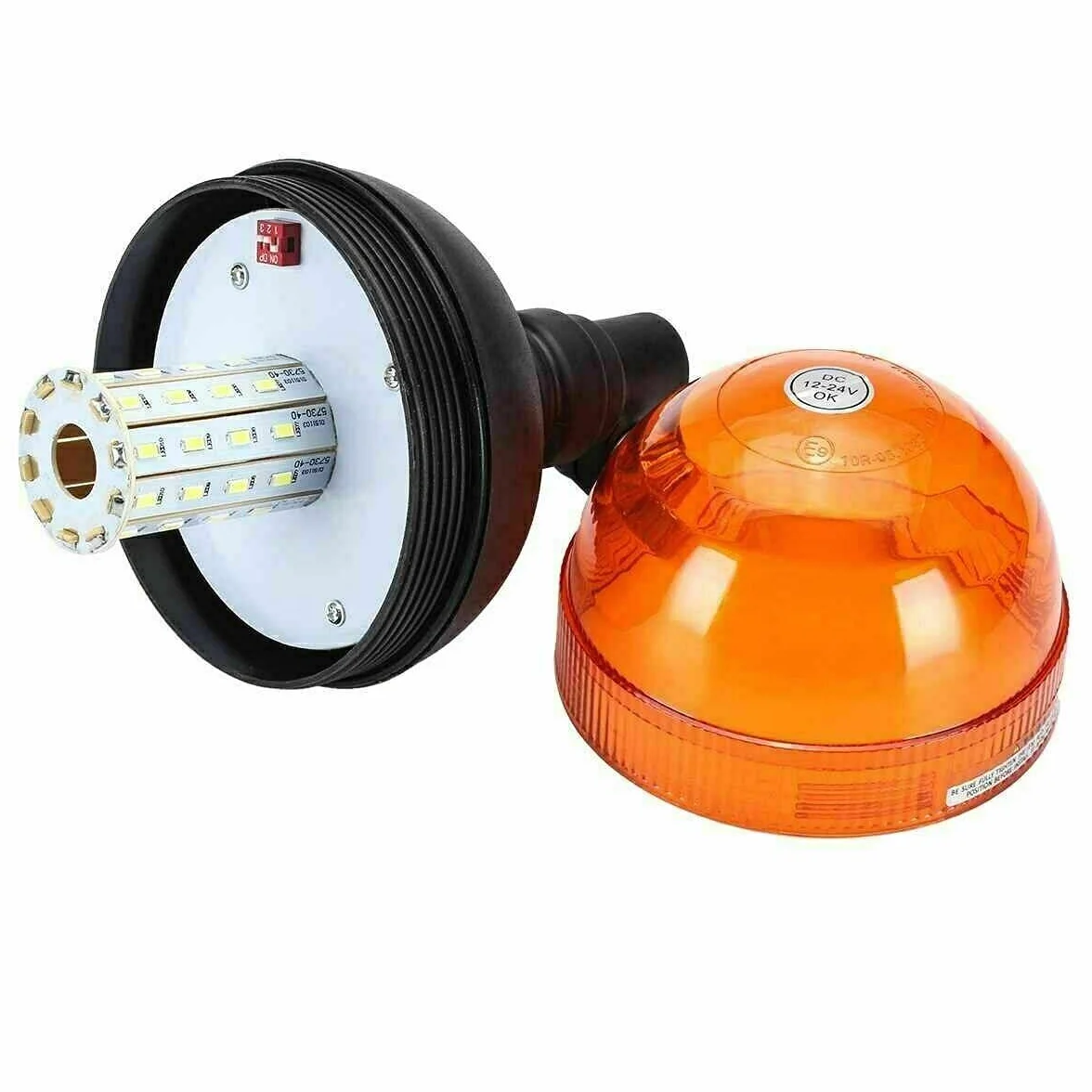 Coppia 40 LED Arancio Rotante E9 12-24V IP56 Omologato Base Flessibile Lampeggiante LED Trattore