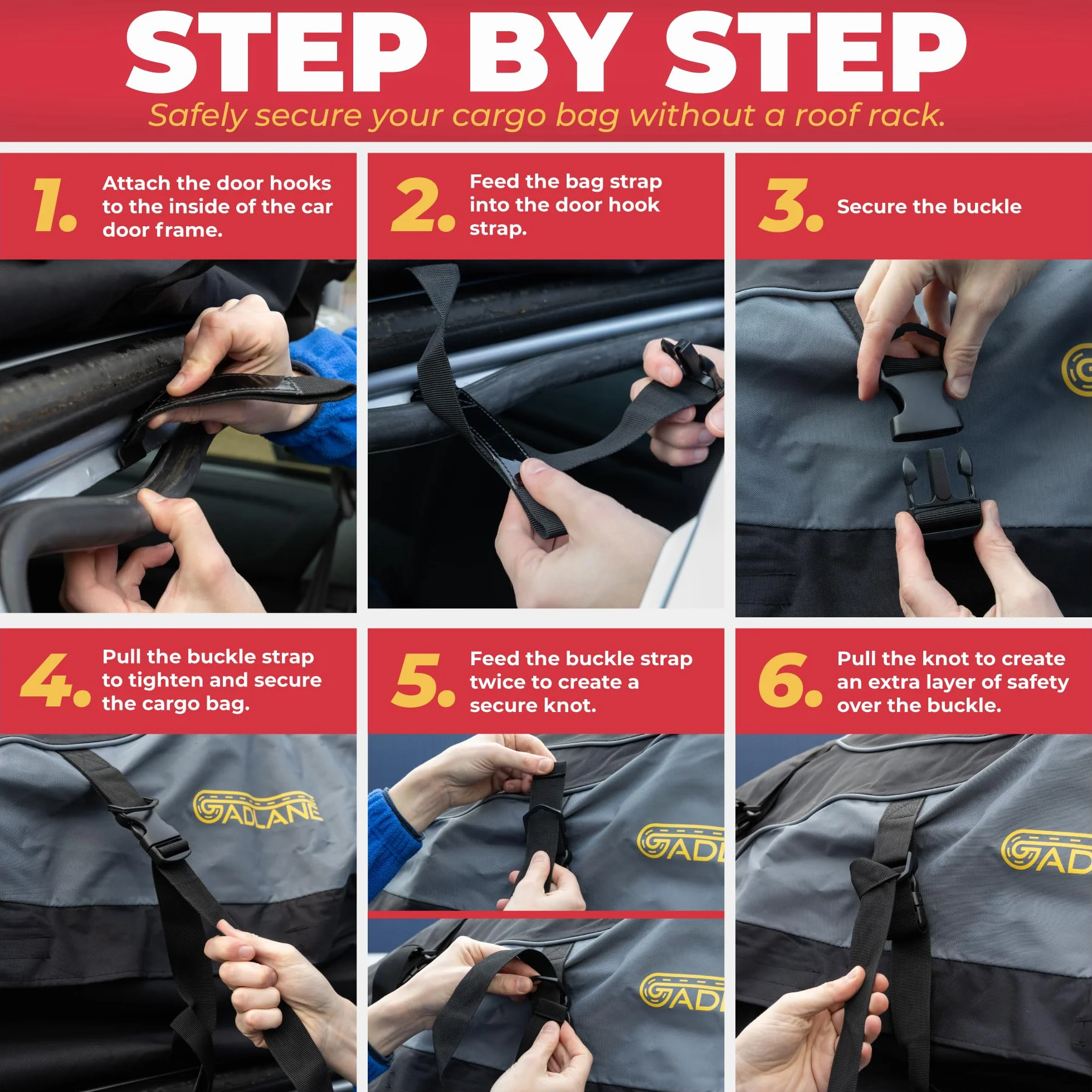GADLANE Borsa da Tetto per Auto 550L Impermeabile con 6 Cinghie Tappetino Antiscivolo
