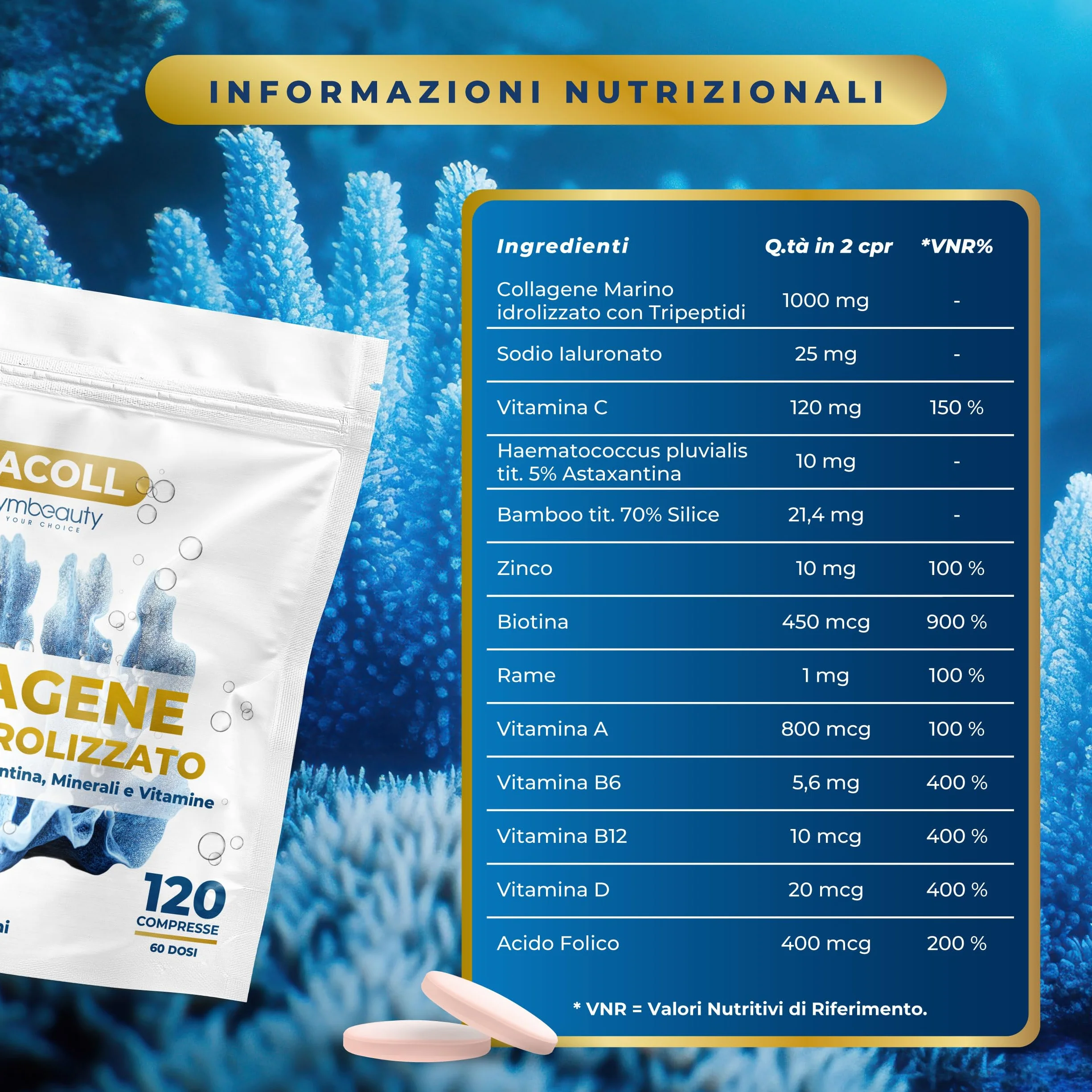Symbeauty Longevity Complex SEACOLL Collagene Marino con Acido Ialuronico 120 cpr 60gg
