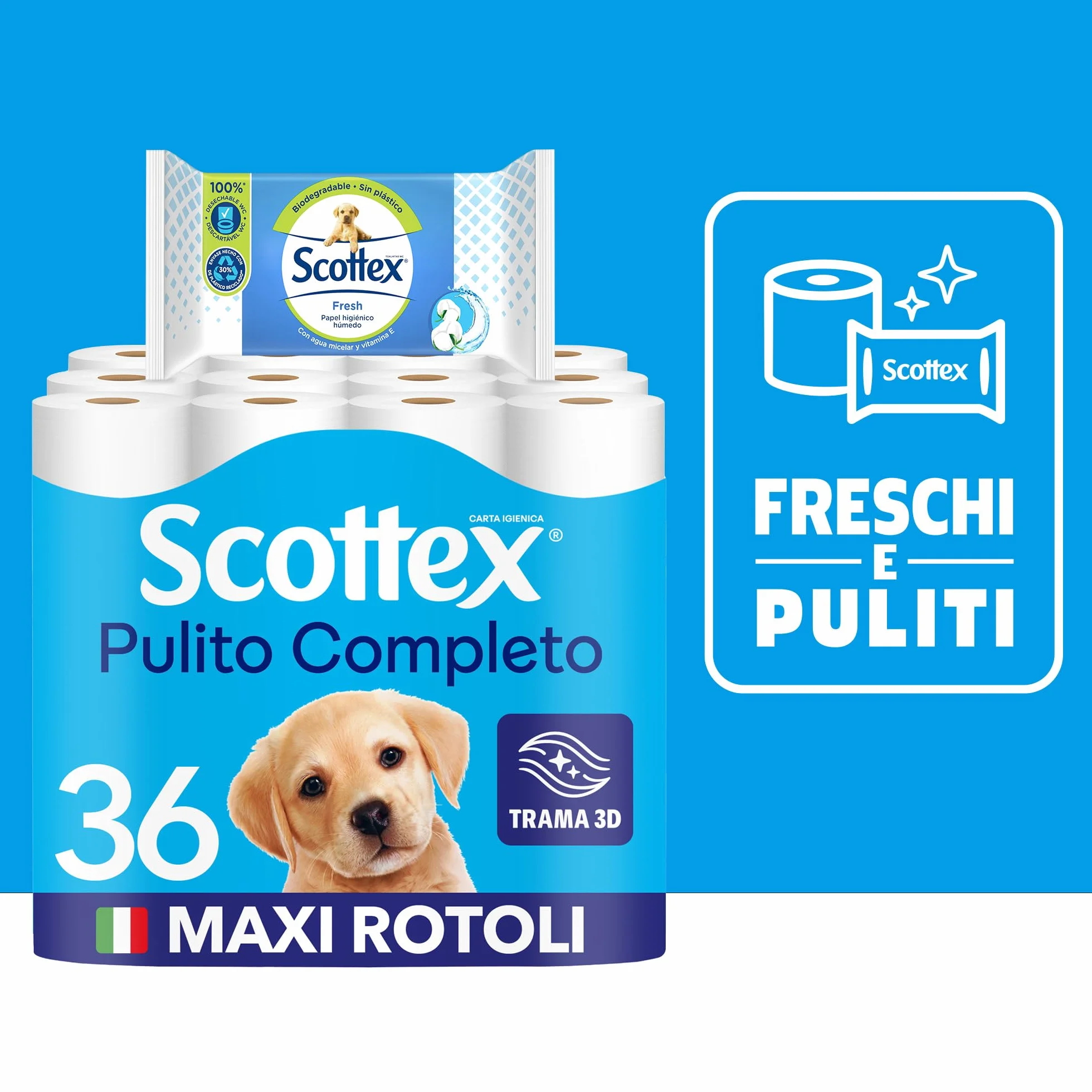 Scottex Carta Igienica Salvaspazio Cotone 64 Rotoli Confezione Riciclabile Fatto in Italia
