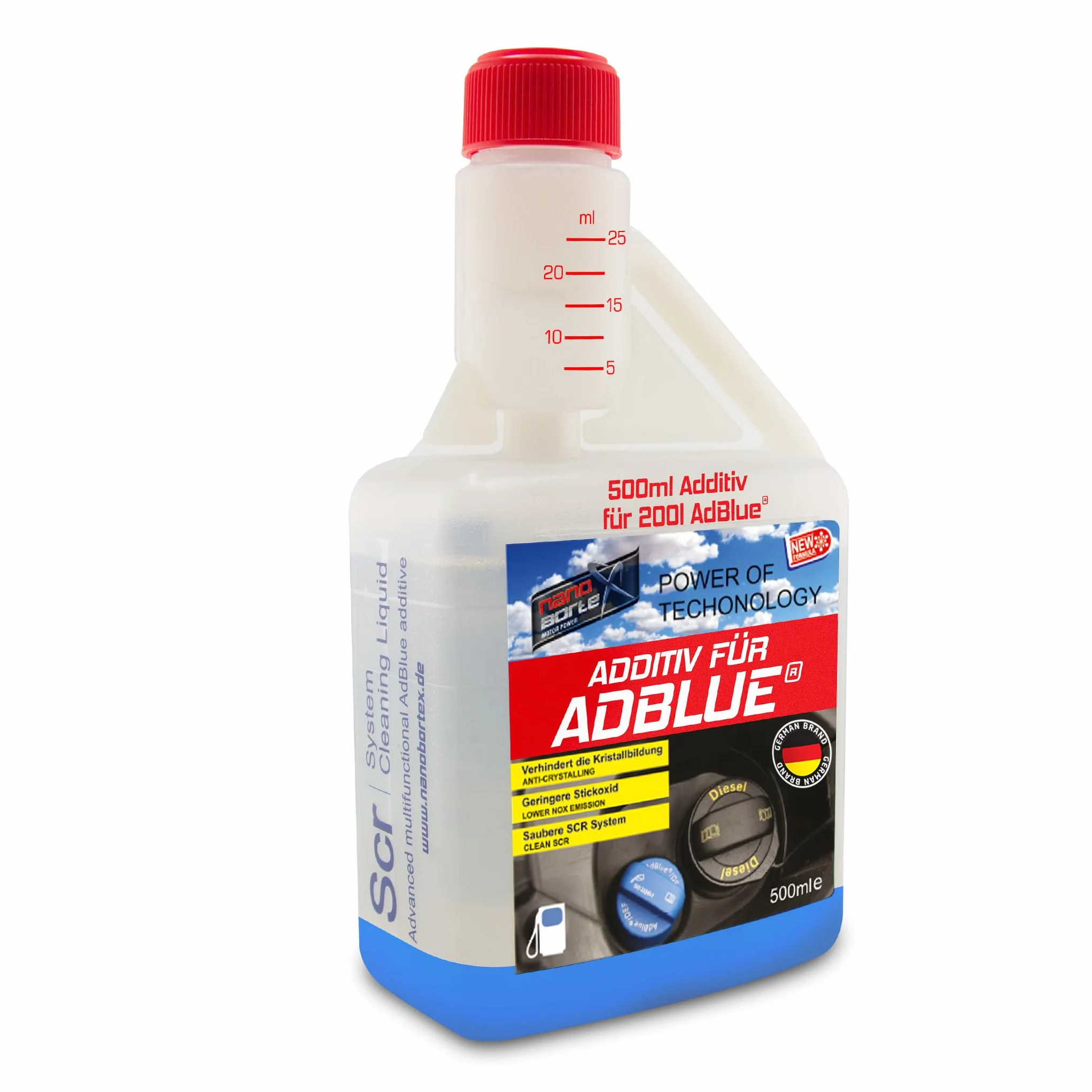 NanoBorTeX Additivo per AdBlue® – SCR Cleaner contro la formazione di cristalli e pulisce il sistema SCR, migliora le prestazioni del catalizzatore e garantisce una pulizia efficace dei gas di scarico