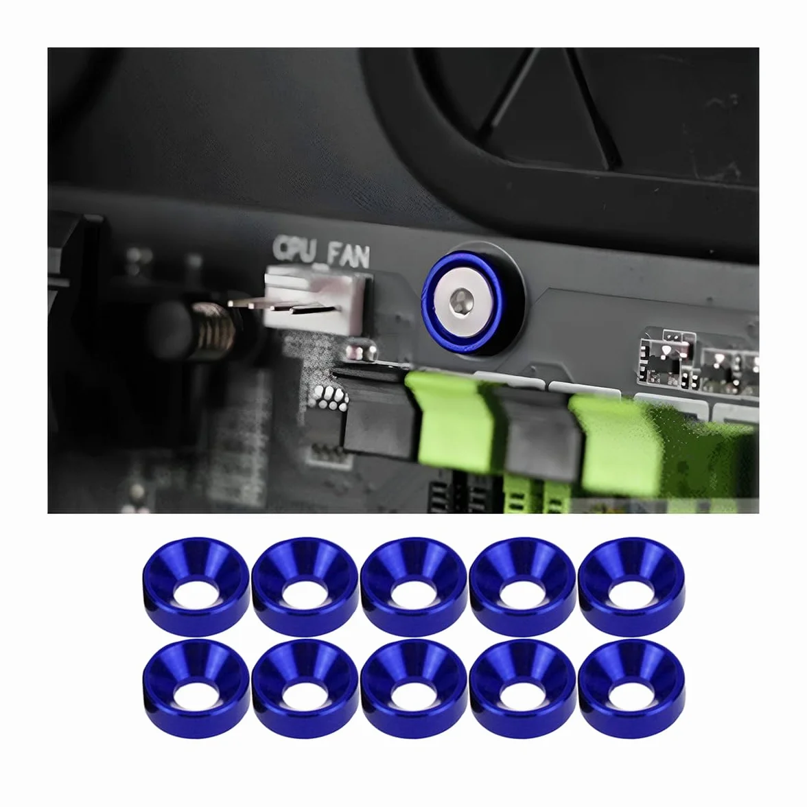 JNNJ 10Pcs Rondella Svasata Anodizzata in Lega di Alluminio, Rondelle per Il Vano Motore, Guarnizioni M3 per Vite, Bulloni Rondelle Concave di Decorazione per Paraurti Dell Veicoli(Blu)