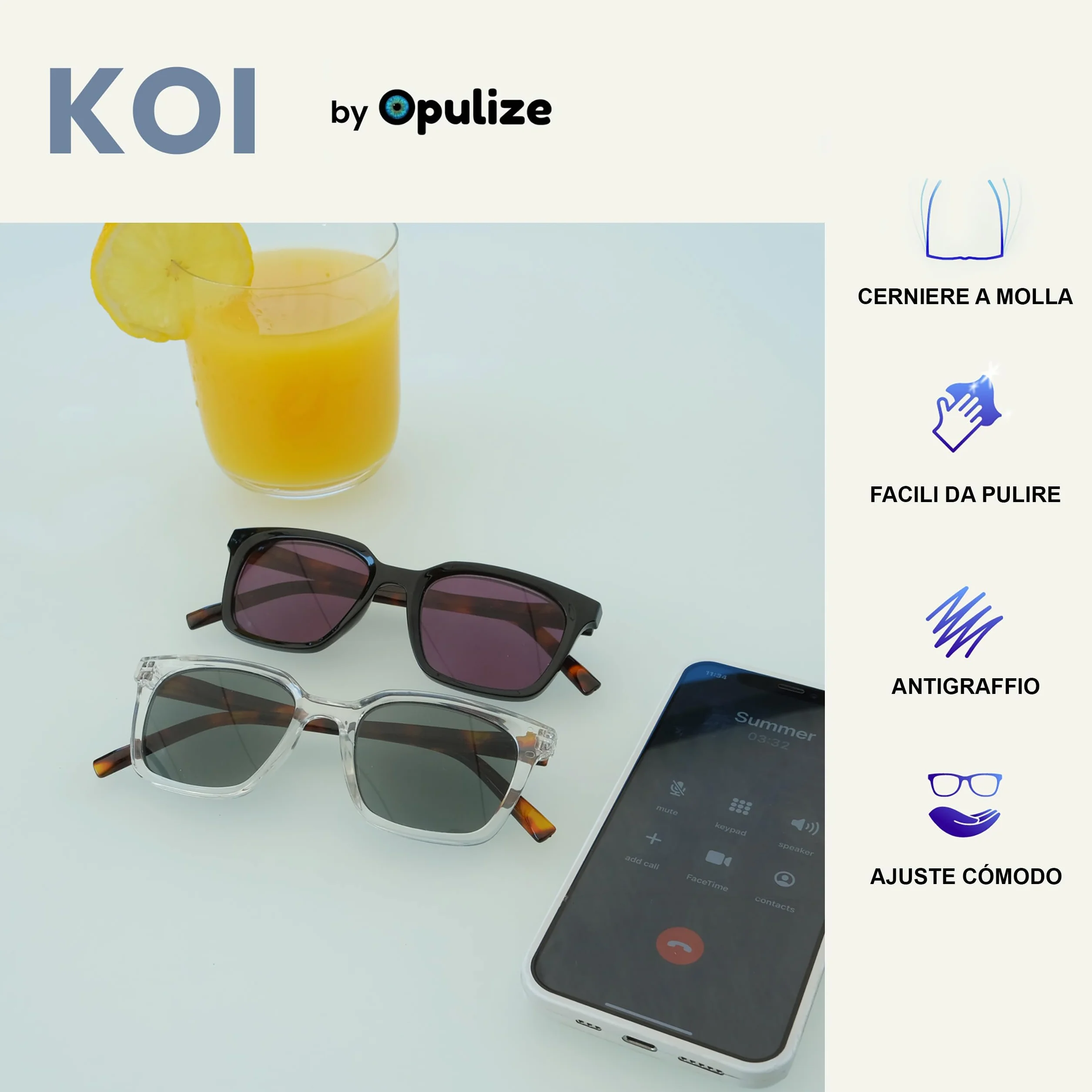 OPULIZE KOI Set di 2 Occhiali Da Lettura Con Lenti Da Sole UV400 Nero-Trasparente +2.00